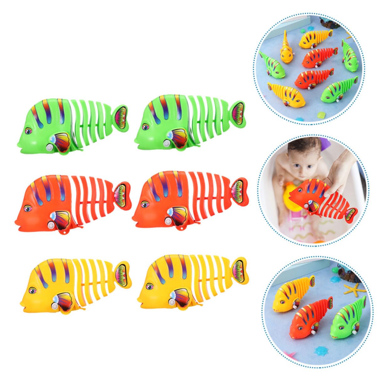 LALADEFIEE 6pcs Wind-Up Swimming Robot Fish - Cartoon Bath Toys for Kids, Fun Pool & Bathtime Play, Plastic Clockwork Floating Toy for Toddlers & Pets