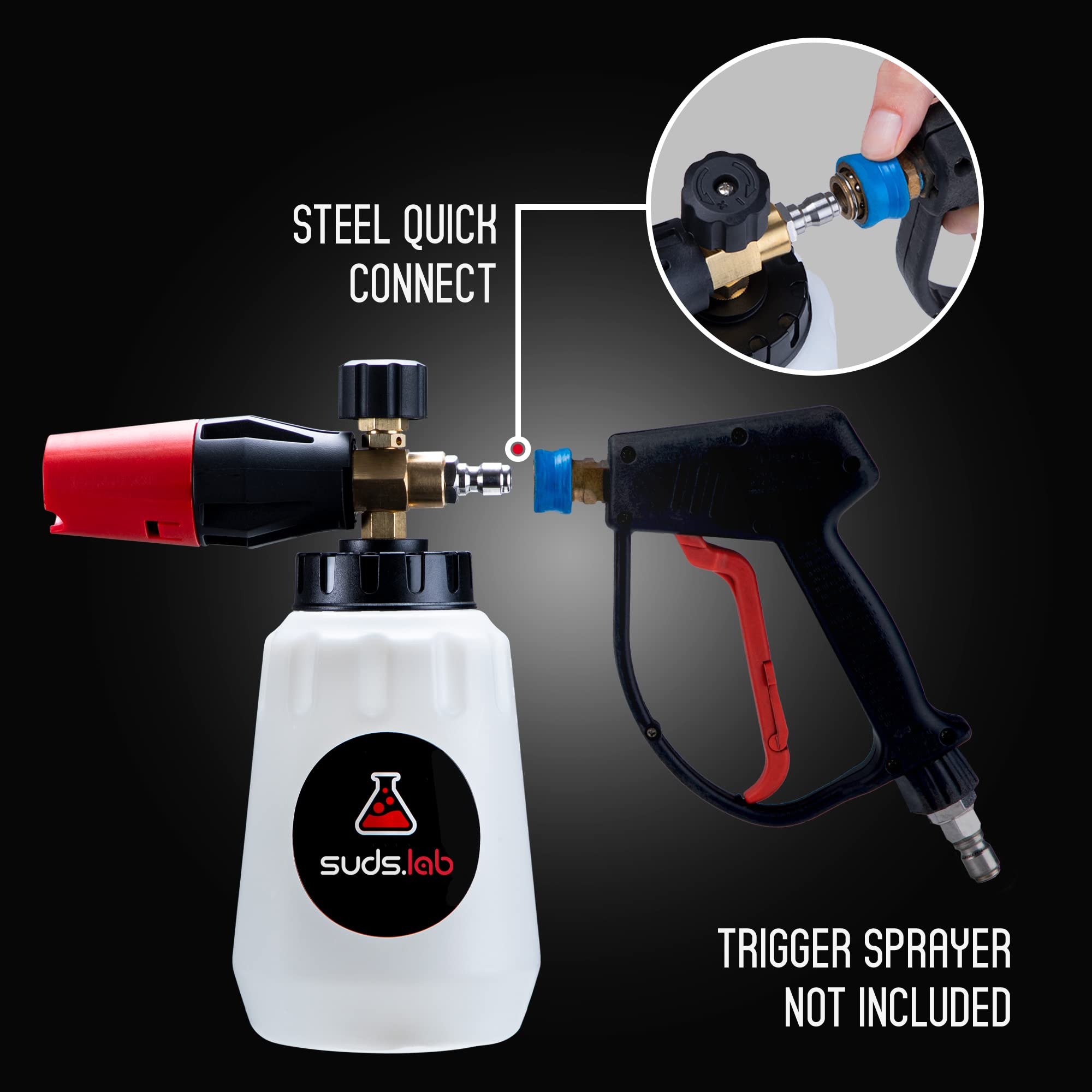 Suds Lab F1 Professional Foam Cannon for Pressure Washer - 32oz Detergent Canister, Adjustable Foam Nozzle, Quick Connect - Perfect for Car Washing, Driveway Cleaning & Outdoor Surface Detailing