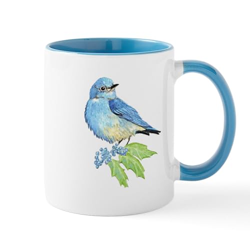 White/Blue Inside - Watercolor Mountain Bluebird Bird Nature Art Mugs