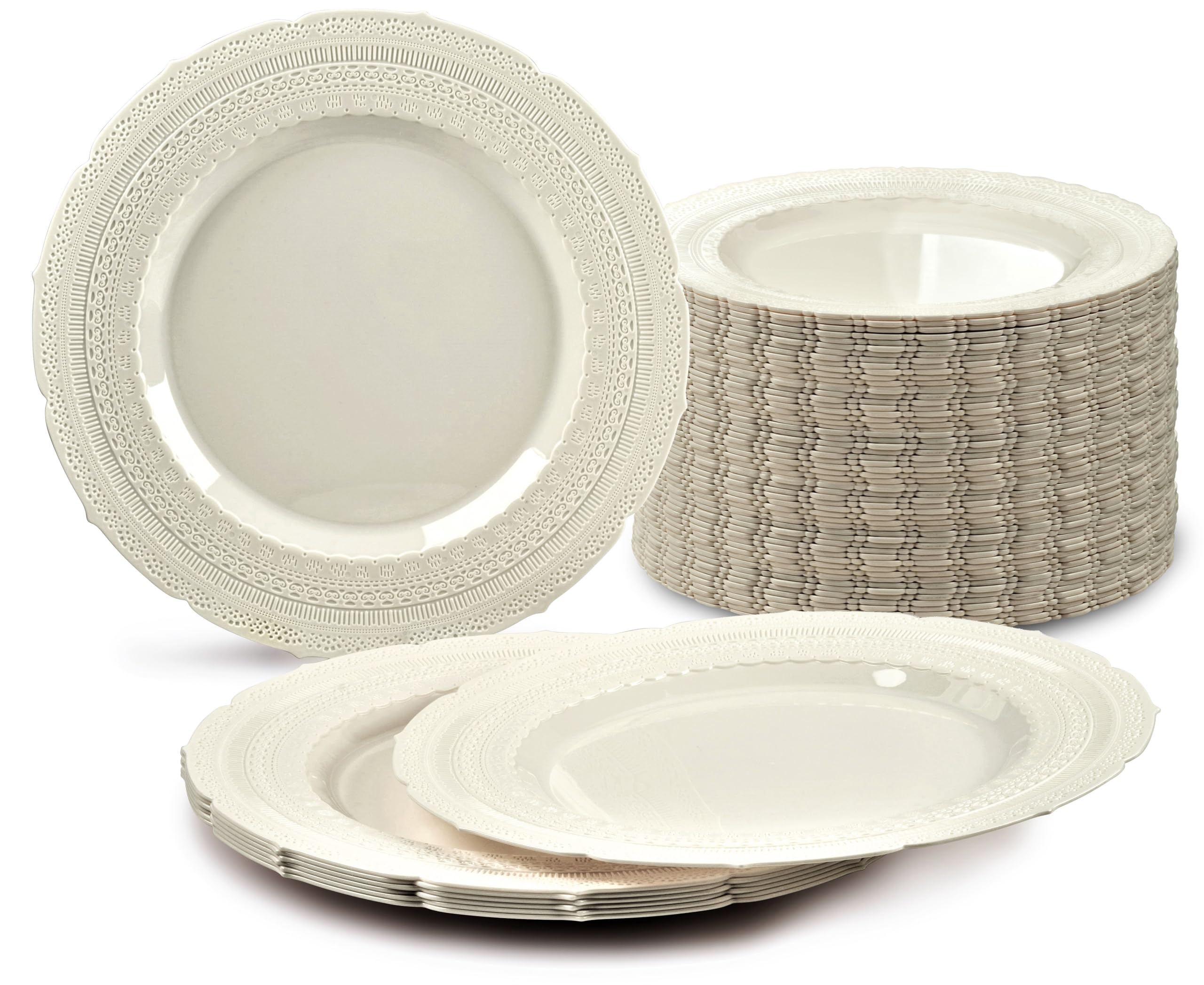 240-Pack Heavyweight Vintage Disposable Plastic Plates - 7'' Chateau Ivory Dessert Plates for Weddings, Parties & Special Occasions | Elegant & Durable Tableware for Events, Catering & Home Entertaining