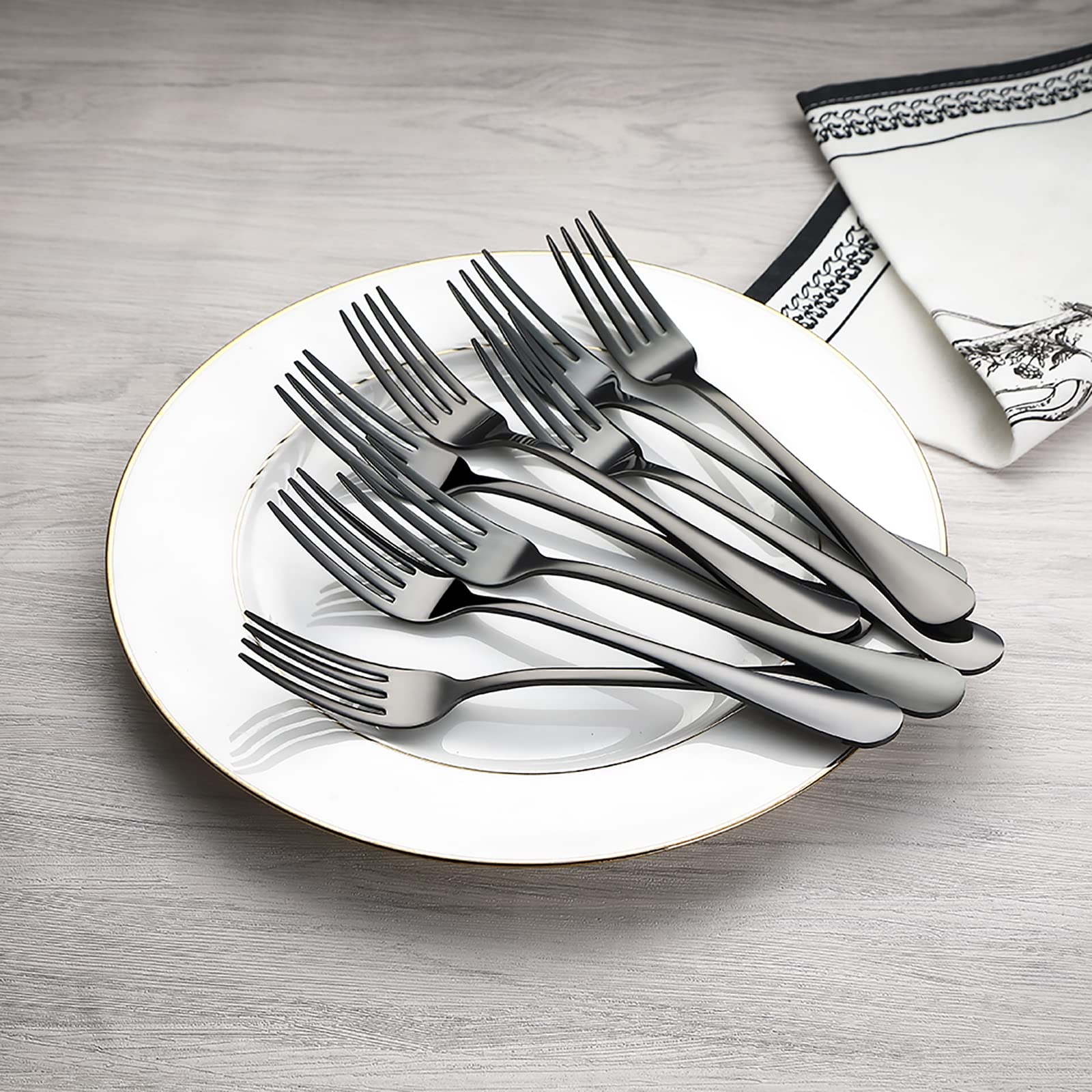 Premium 10-Piece Stainless Steel Dinner Forks Set - Reusable Black Silverware Cutlery for Restaurants, Catering & Home Dining | Durable & Elegant Flatware