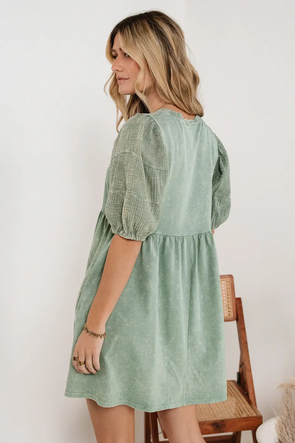 Andra Mini Dress in Sage Green - Flowy Summer Dress for Women, Boho Chic Casual Outfit, Perfect for Beach, Vacation & Date Night
