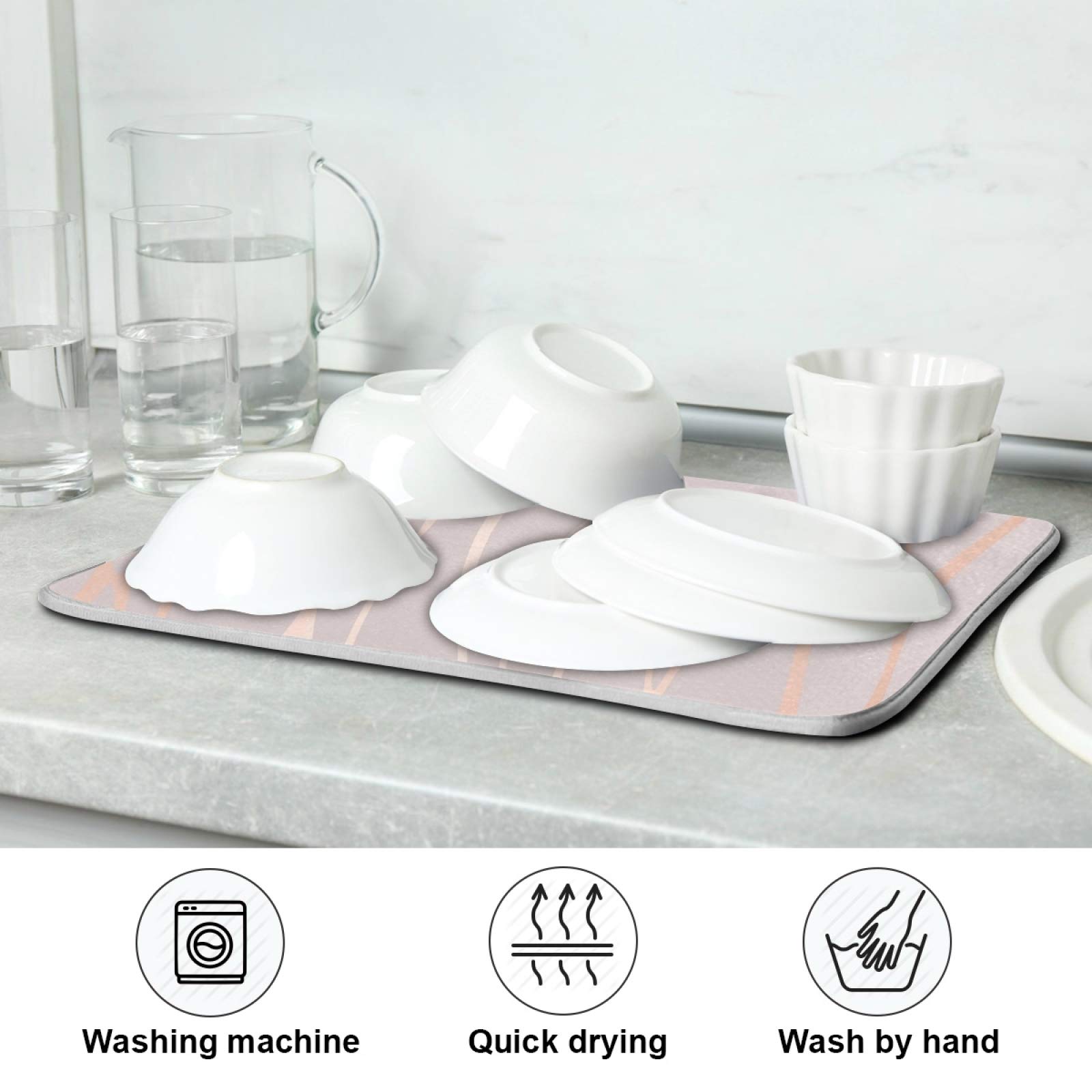 Rose Gold Marble Dish Drying Mat - Super Absorbent Microfiber, Heat-Resistant Kitchen Counter Mat (18x24 Inch) for Dishes & Utensils