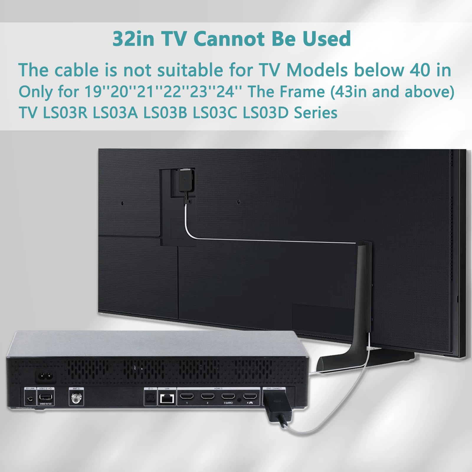 Samsung QLED 4K The Frame TV One Connect Cable - 15m/49ft Fiber Optic Cable Compatible with QN43/50/55/65/75/85LS03RAF/LS03BAF/LS03TAF/LS03DAF Models - Perfect for Wall-Mounted TV Installations and Clean Cable Management
