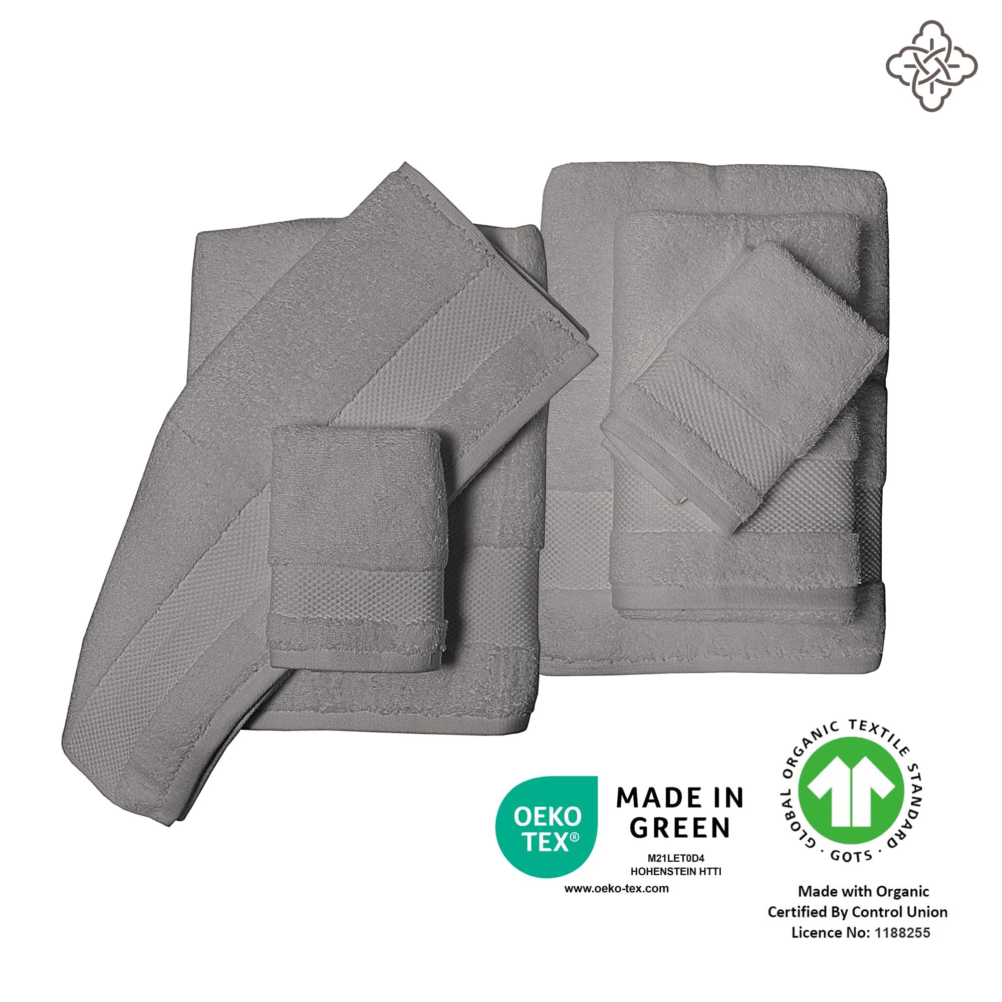 BIOWEAVES 100% Organic Cotton 700 GSM Plush 6-Piece Towel Set - GOTS Certified, 2 Bath Towels, 2 Hand Towels & 2 Washcloths, Light Grey - Ultra Soft & Absorbent for Spa, Bathroom & Luxury Home Use