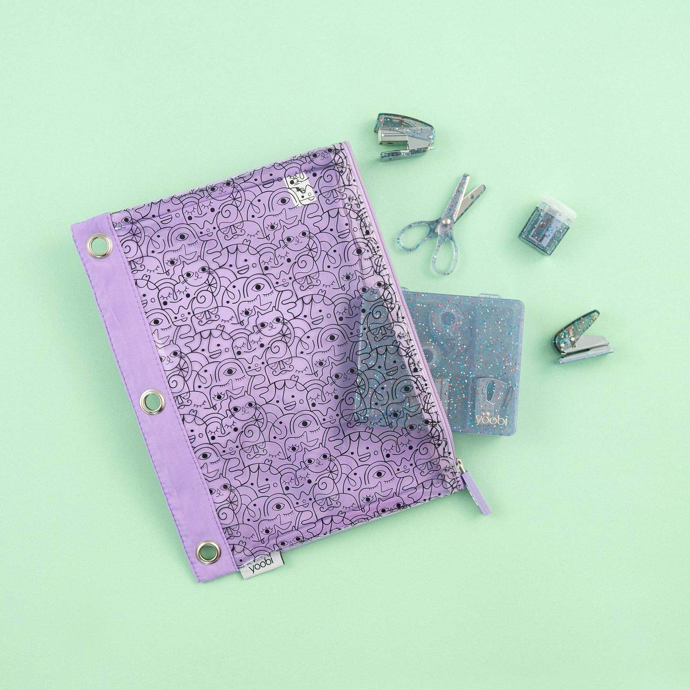 Yoobi Lavender Clear Binder Pencil Case with Zipper - School, Office & Travel Organization for Pens, Markers & Supplies