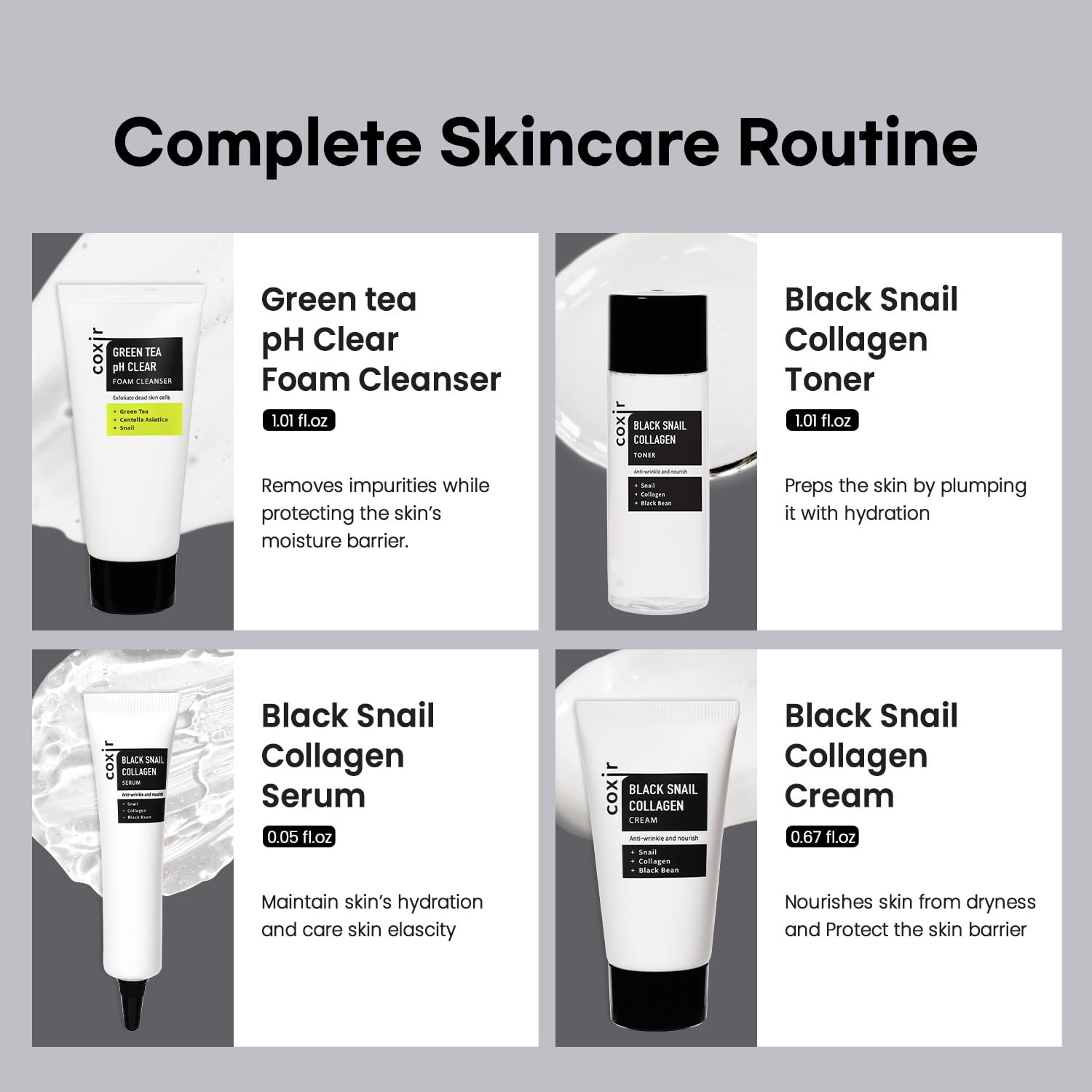 Black Snail Collagen Kit with Eye Cream - Snail Mucin & Black Rice for Firming & Moisturizing - Korean Skincare for Dry Skin