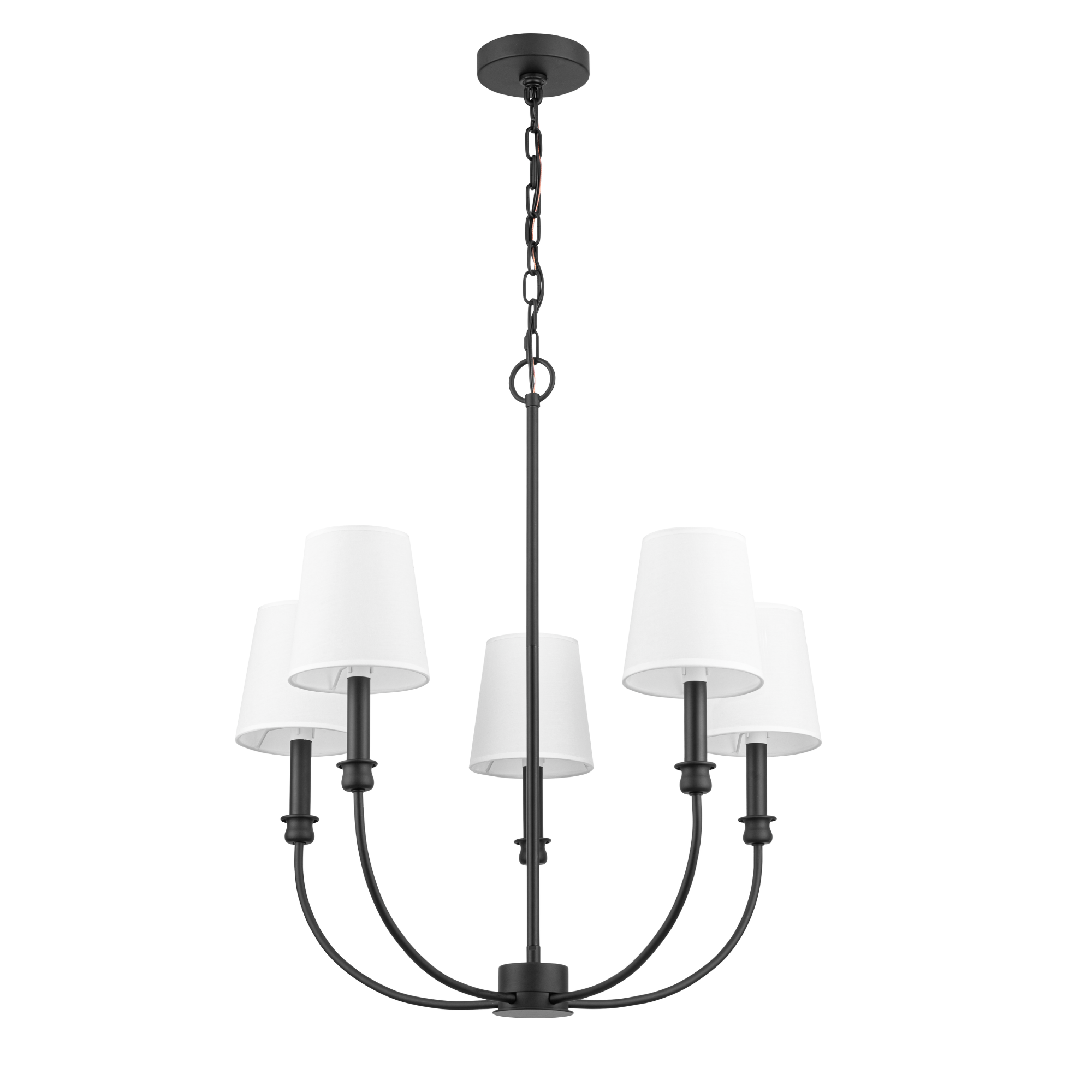 5-Light Billet Chandelier in Matte Black with Fabric Shades - Perfect for Dining Room, Living Room, and Bedroom Lighting