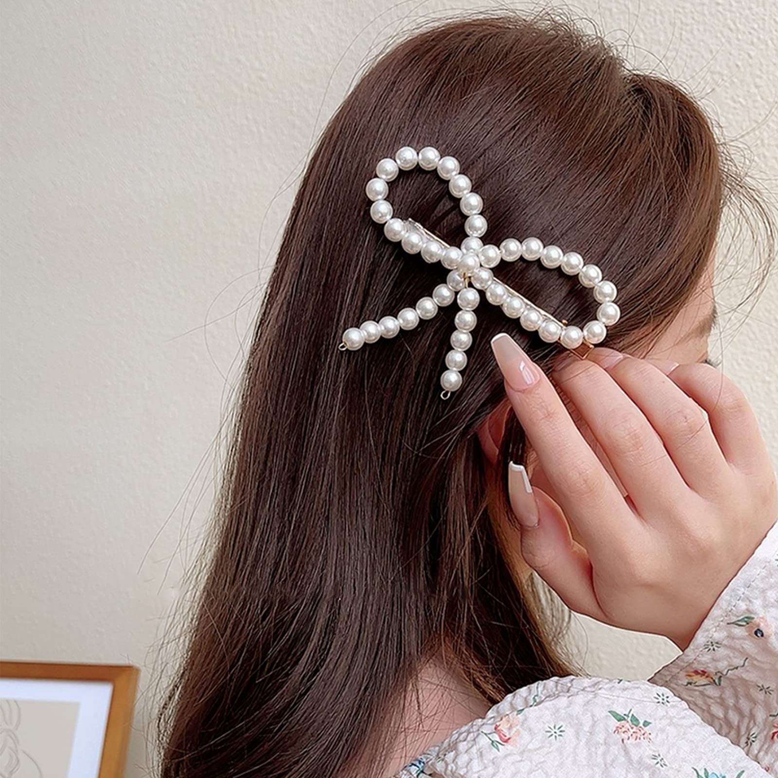 4 Pcs Pearl Bow Hair Clips - Elegant Pearls Hair Barrettes with Snap Closure for Women, Girls, Bridesmaids & Kids - Perfect for Weddings, Parties & Everyday Hair Accessories