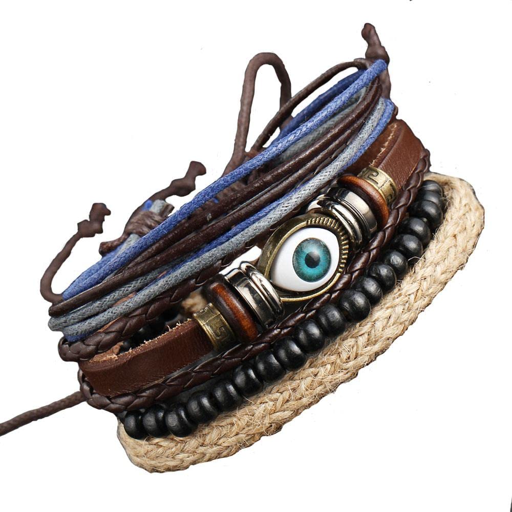 Evil Eye Bracelets for Women & Men, Handmade Leather Woven Cuff Bracelets - Couple Matching Hippie Jewelry Gifts for Her, Him, Girlfriend, Boyfriend | Spiritual Protection, Boho Fashion Accessory for Daily Wear & Special Occasions