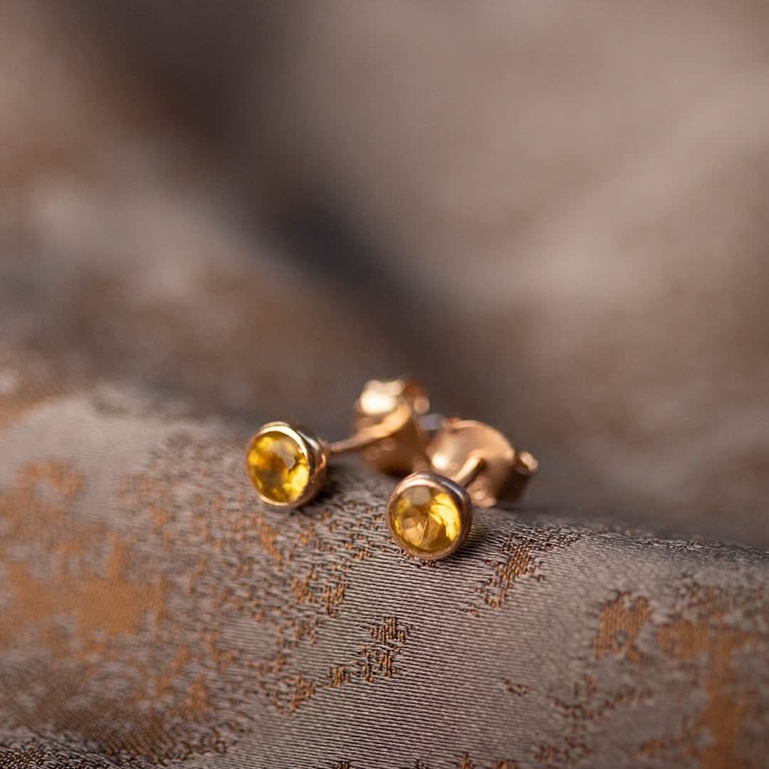 Natural Citrine Mini Stud Earrings for Women - 14K Rose Gold Plated Hypoallergenic Jewelry - Perfect for Everyday Wear, Gifts & Special Occasions