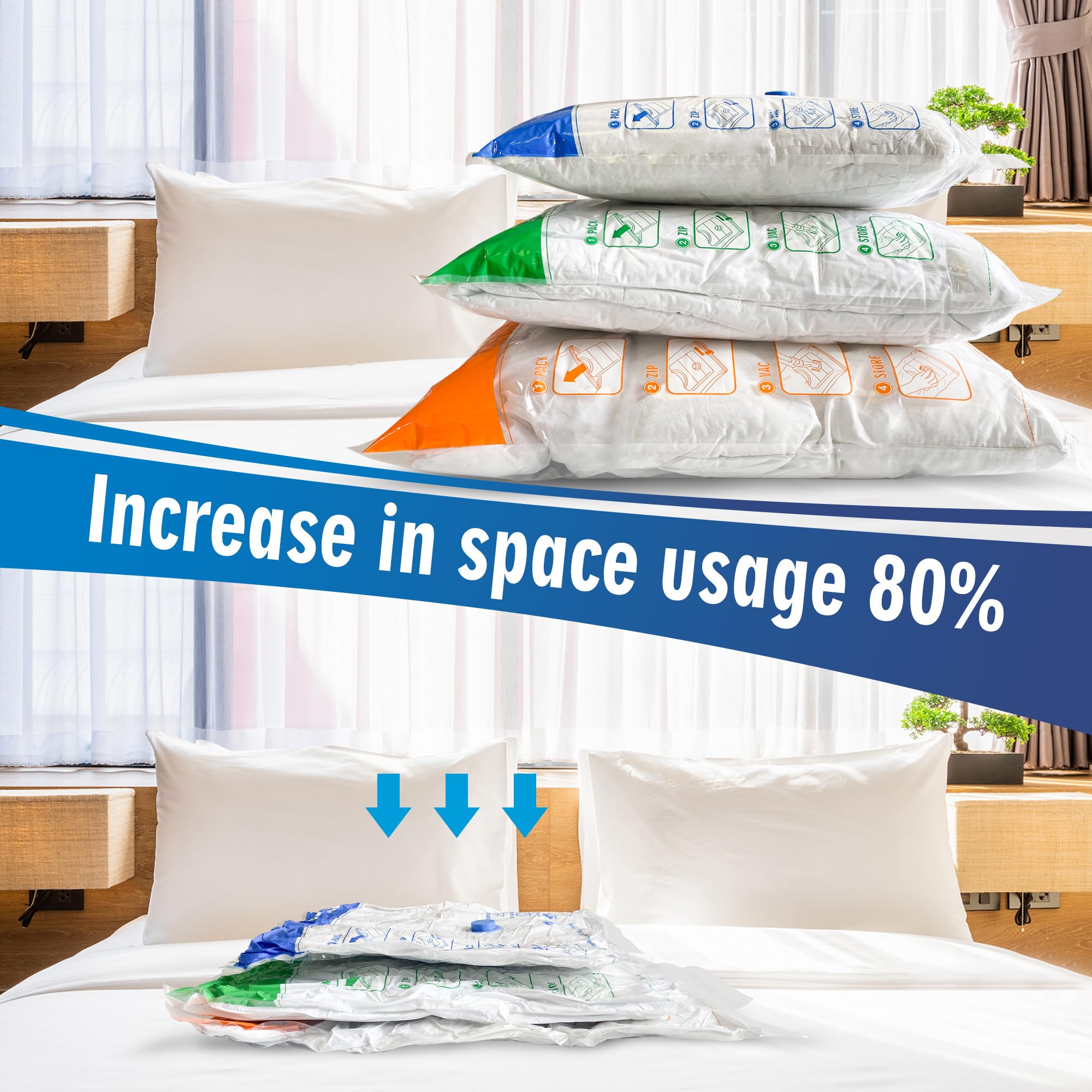 Storage Master Space Saver Bags - 9 Pack Reusable Vacuum Storage Bags for Travel & Home Organization | Save 80% Space | Works with Vacuum Cleaner (No Pump Included) | Perfect for Clothes, Blankets & Seasonal Storage