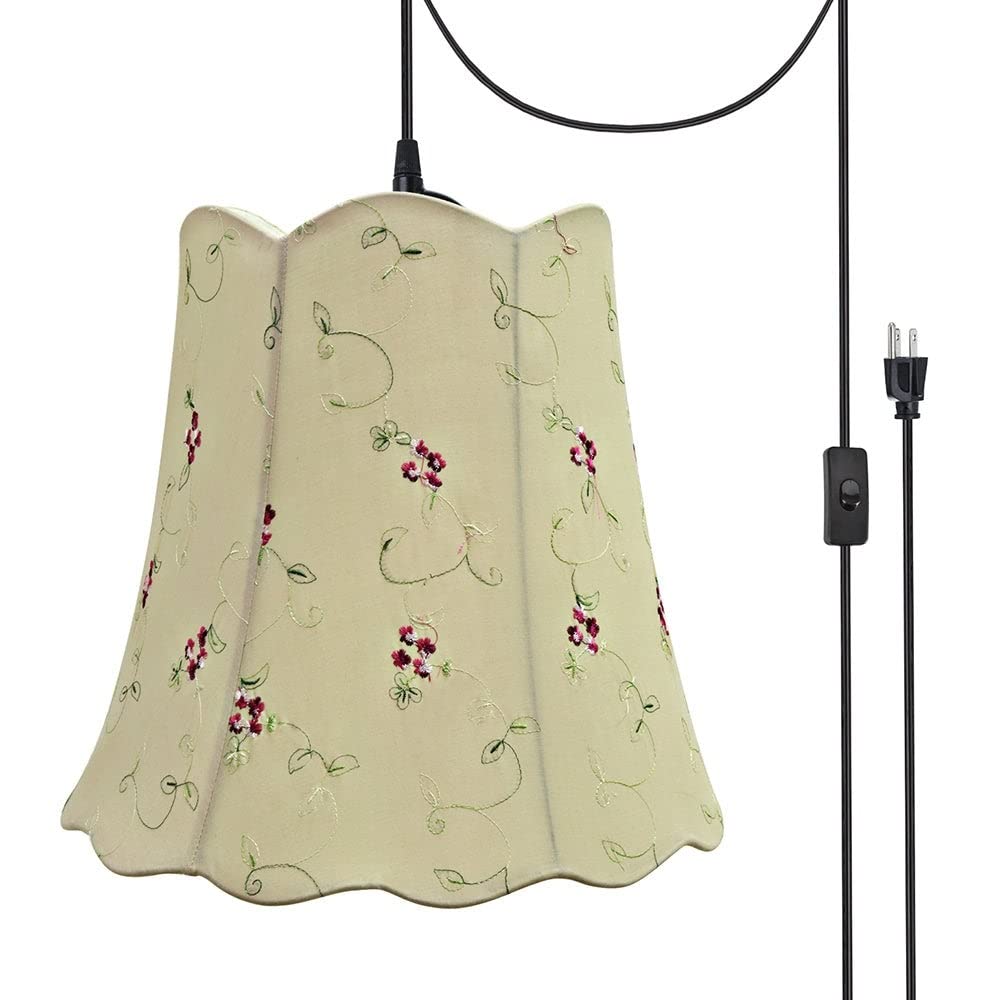 2-Light Plug-in Swag Light Conversion Kit in Apricot & Black - Transitional Fabric Shade for Dining Room, Bedroom or Living Room Lighting