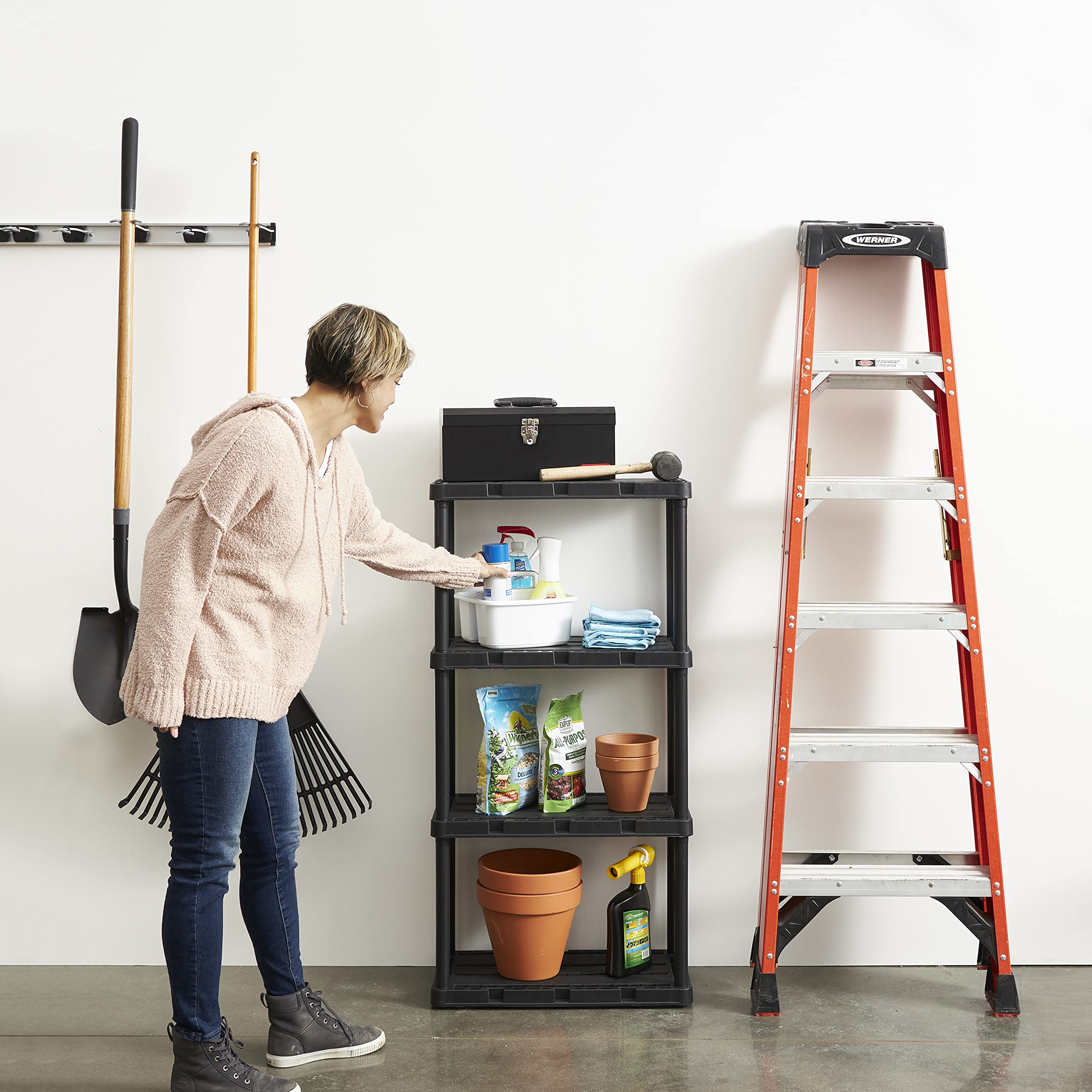 Gracious Living 3-Pack 4-Shelf Storage Shelving Unit - Fixed Height Light Duty Knect-A-Shelf Organizer in Black - Perfect for Closet, Garage, Pantry & Home Organization