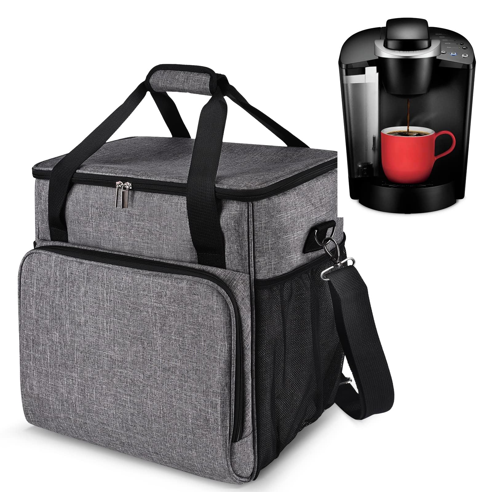 Premium Travel Coffee Maker Bag - Compatible with Keurig K-Classic, K-Elite & K-Compact | Portable Keurig Accessories Case with Adjustable Shoulder Strap | Perfect for Camping, Office & Business Trips (Grey)