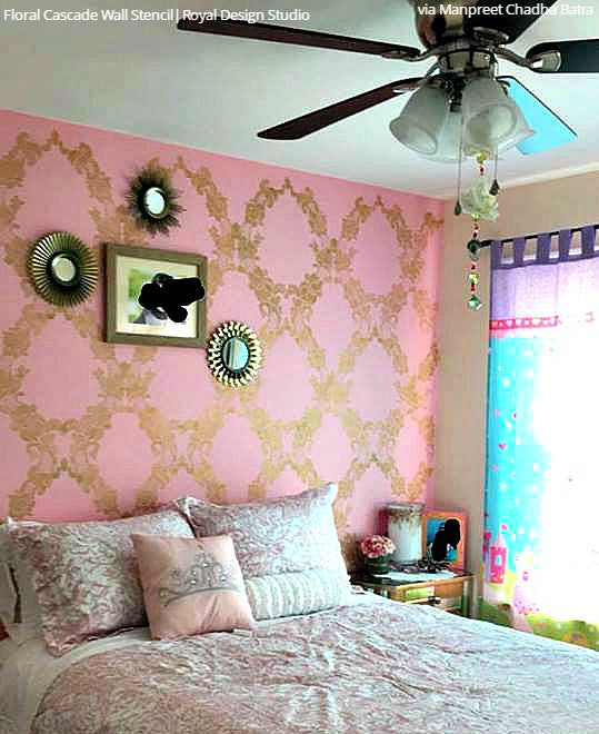 Floral Damask Wall Stencil for DIY Home Decor - Reusable Painting Template for Living Room, Bedroom, and Nursery Decoration