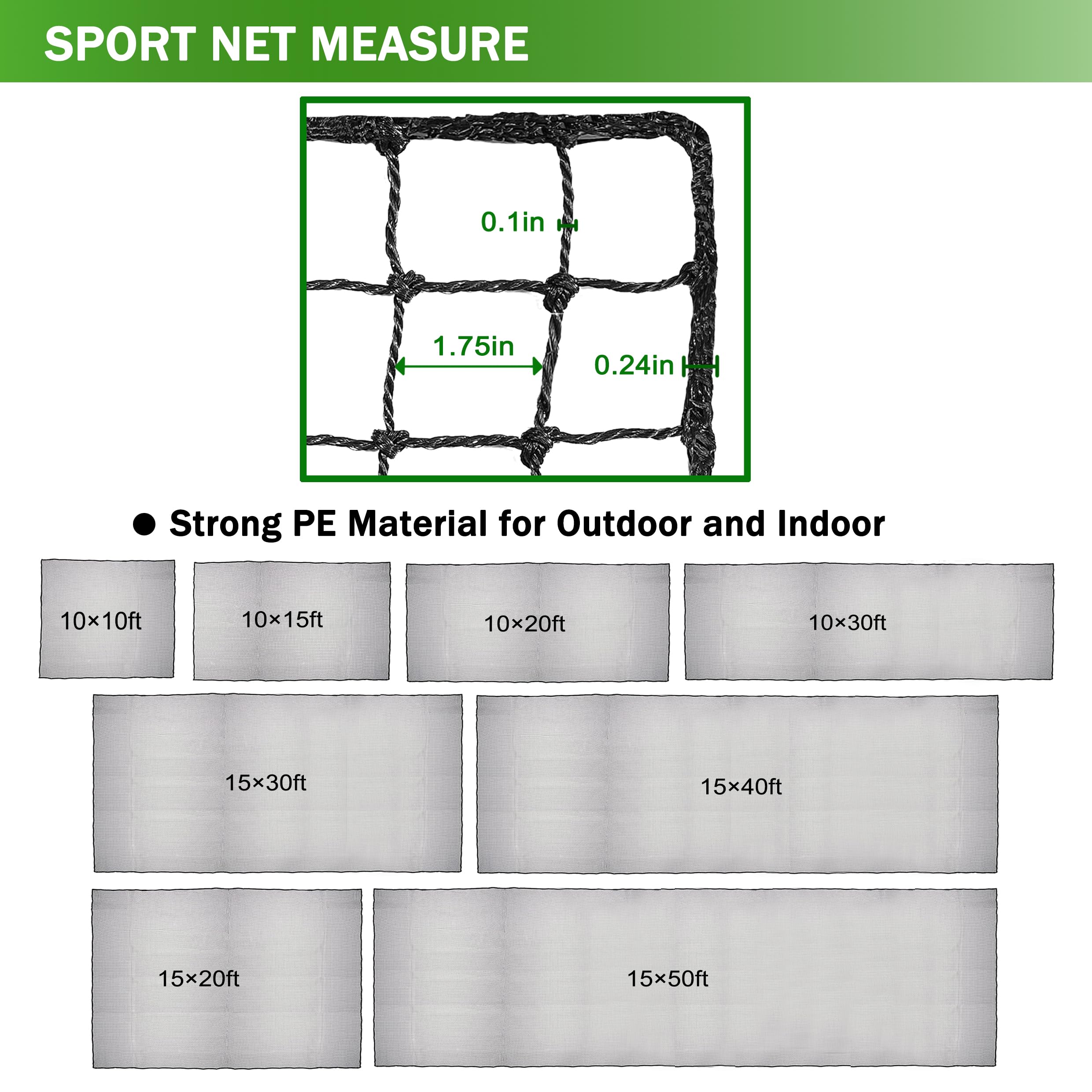 Heavy Duty Baseball Softball Backstop Net with Hanging Kit - Durable Sports Barrier Netting for Backyard, Batting Practice, and Field Training - Perfect for Baseball, Softball, and Basketball Impact Protection