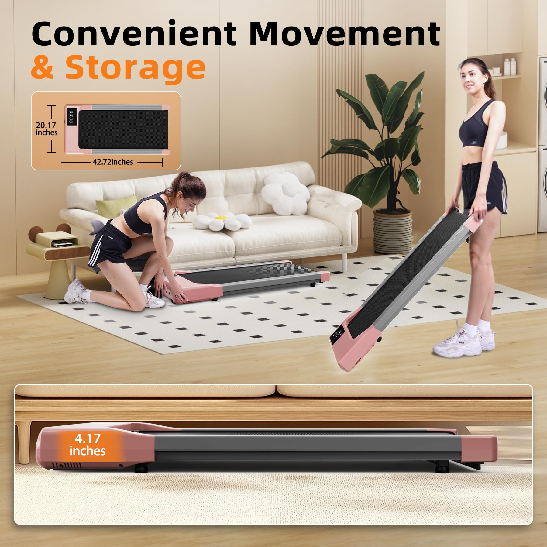 Under Desk Walking Pad Treadmill - Portable Home Office Treadmill with APP & Remote Control, Super Quiet Electric Walking Machine for Jogging & Running | Perfect for Workouts While Working from Home or Watching TV