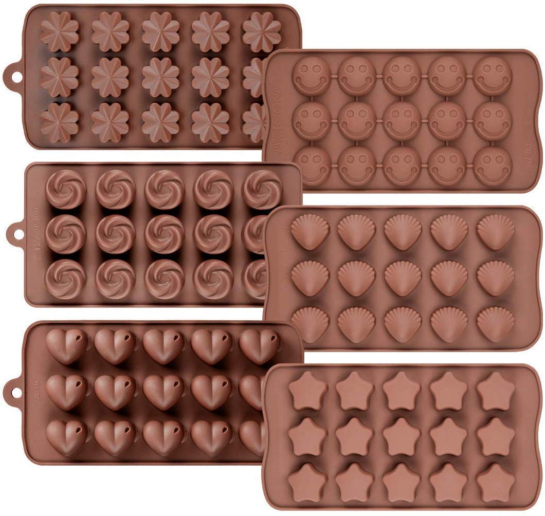Premium Chocolate Silicone Molds Set - 6 Random Designs for Baking Cake, Soap, Ice Cream, Candy & Jelly - Non-Stick Flexible Food Grade Mold for Home Kitchen & Party Dessert Making