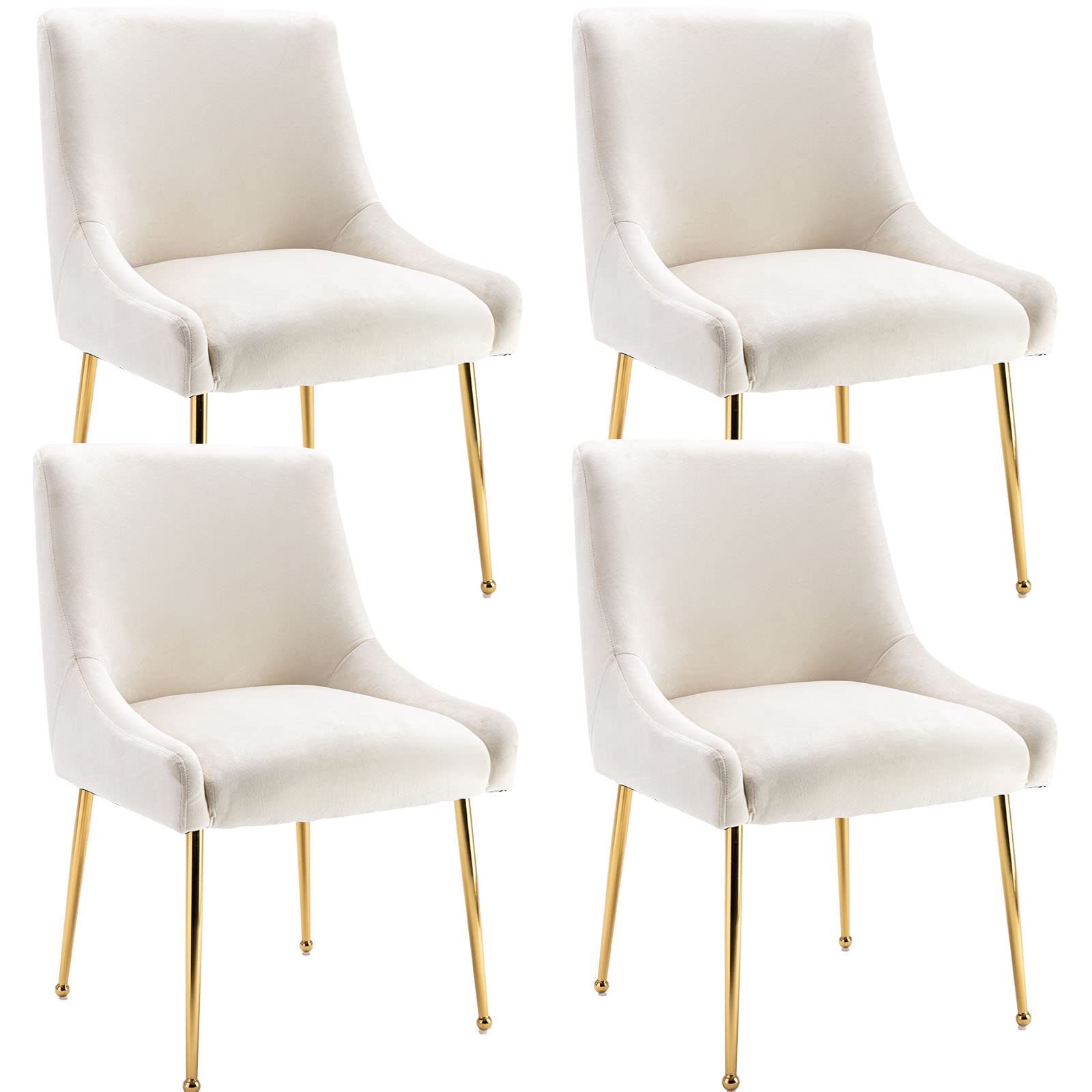 Guyou 4-Piece Cream Velvet Dining Chairs Set - Modern Upholstered Accent Chairs with Gold Metal Legs for Kitchen, Dining Room, Living Room & Bedroom - Soft Velvet Seating for Home Decor, Dinner Parties & Cozy Gatherings