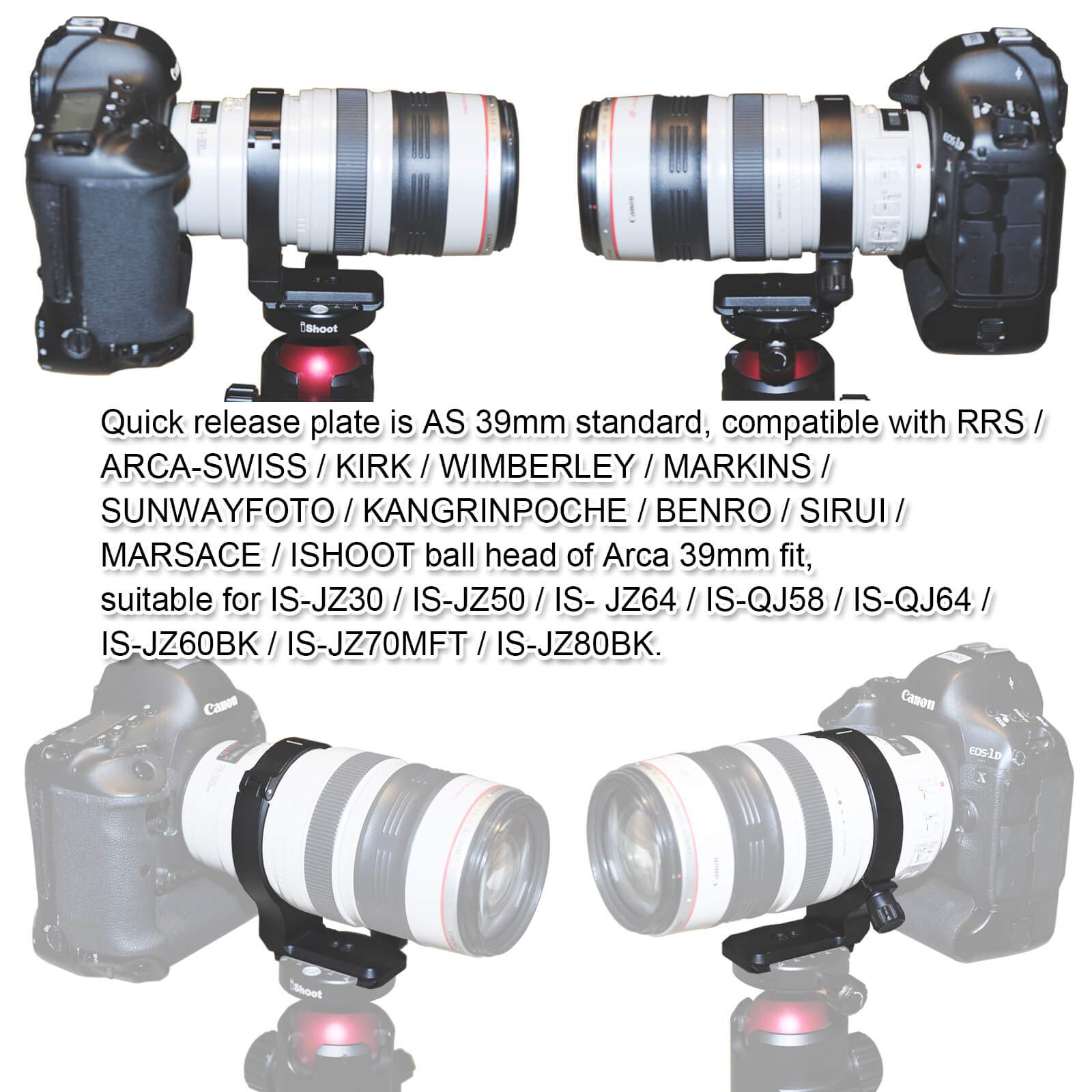 All-Metal Tripod Mount Ring Collar for Canon EF 28-300mm f/3.5-5.6L IS USM & 70-300mm f/4-5.6L IS USM Lenses - Arca-Swiss Quick Release Plate with 1/4