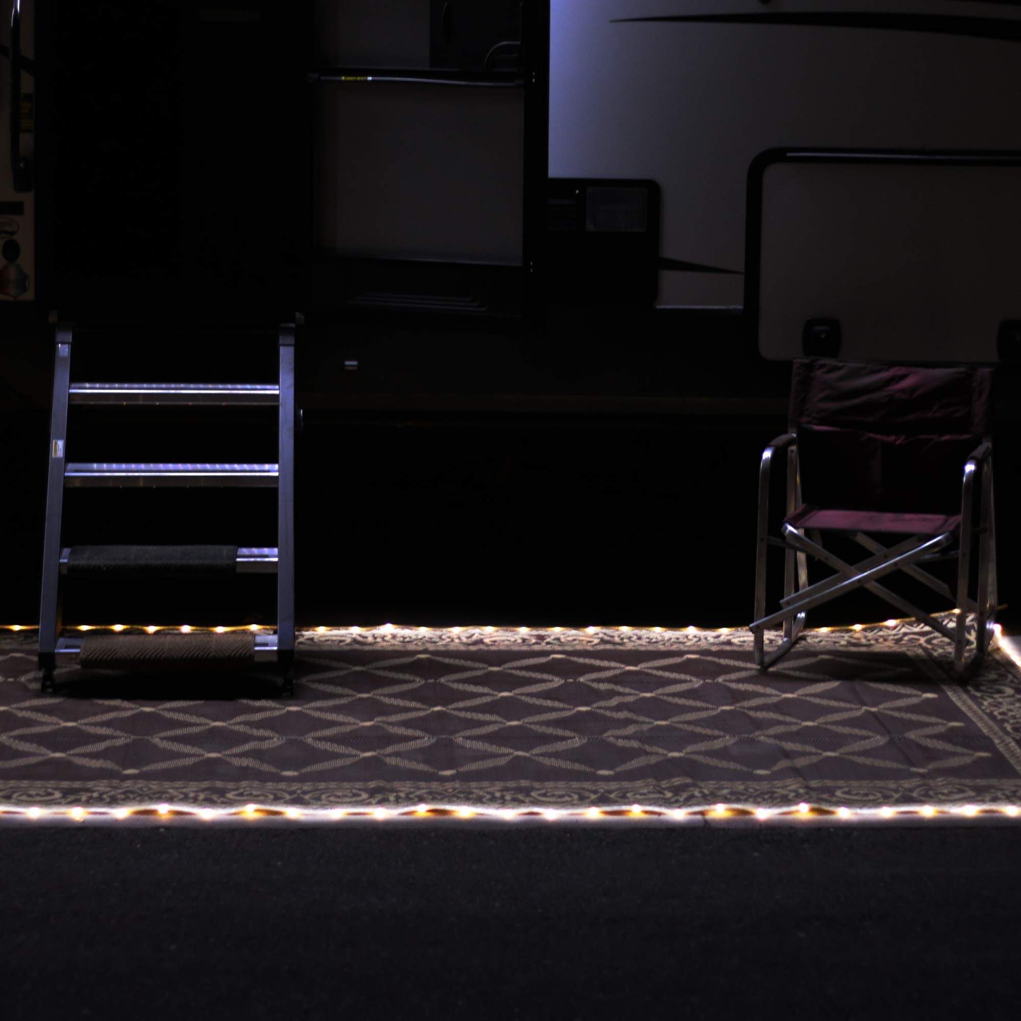 8x11ft LED Illuminated Outdoor Patio Mat - Waterproof Camping Rug for RV, Deck & Backyard - Brown/Beige Weather-Resistant Floor Mat - Perfect for Camping, Picnics & Outdoor Gatherings