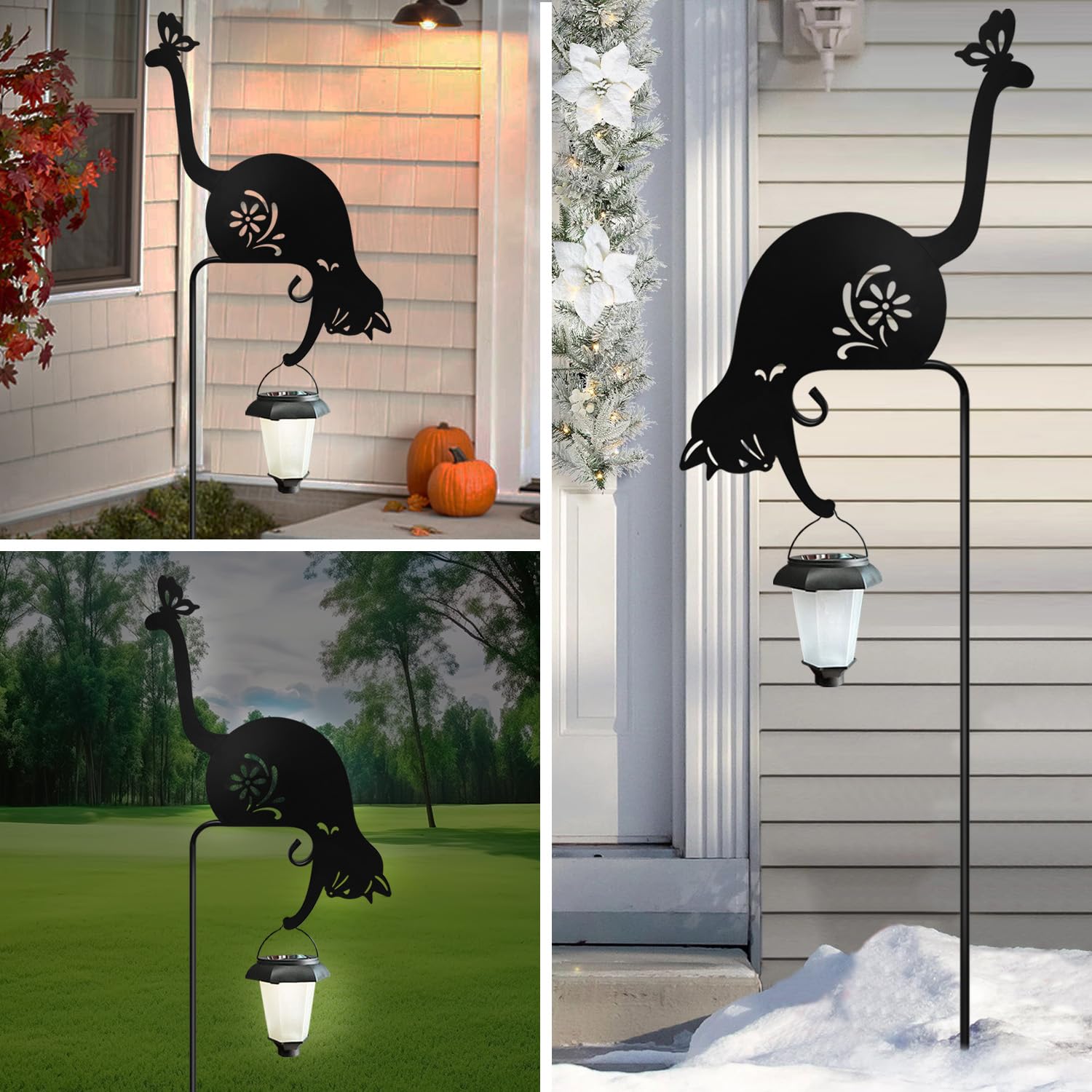 Solar-Powered Black Cat Garden Statues - Outdoor Cat Decor with LED Solar Lantern for Yard, Patio & Pathway Lighting | Perfect for Halloween Decor, Gothic Garden Accents & Nighttime Landscape Illumination