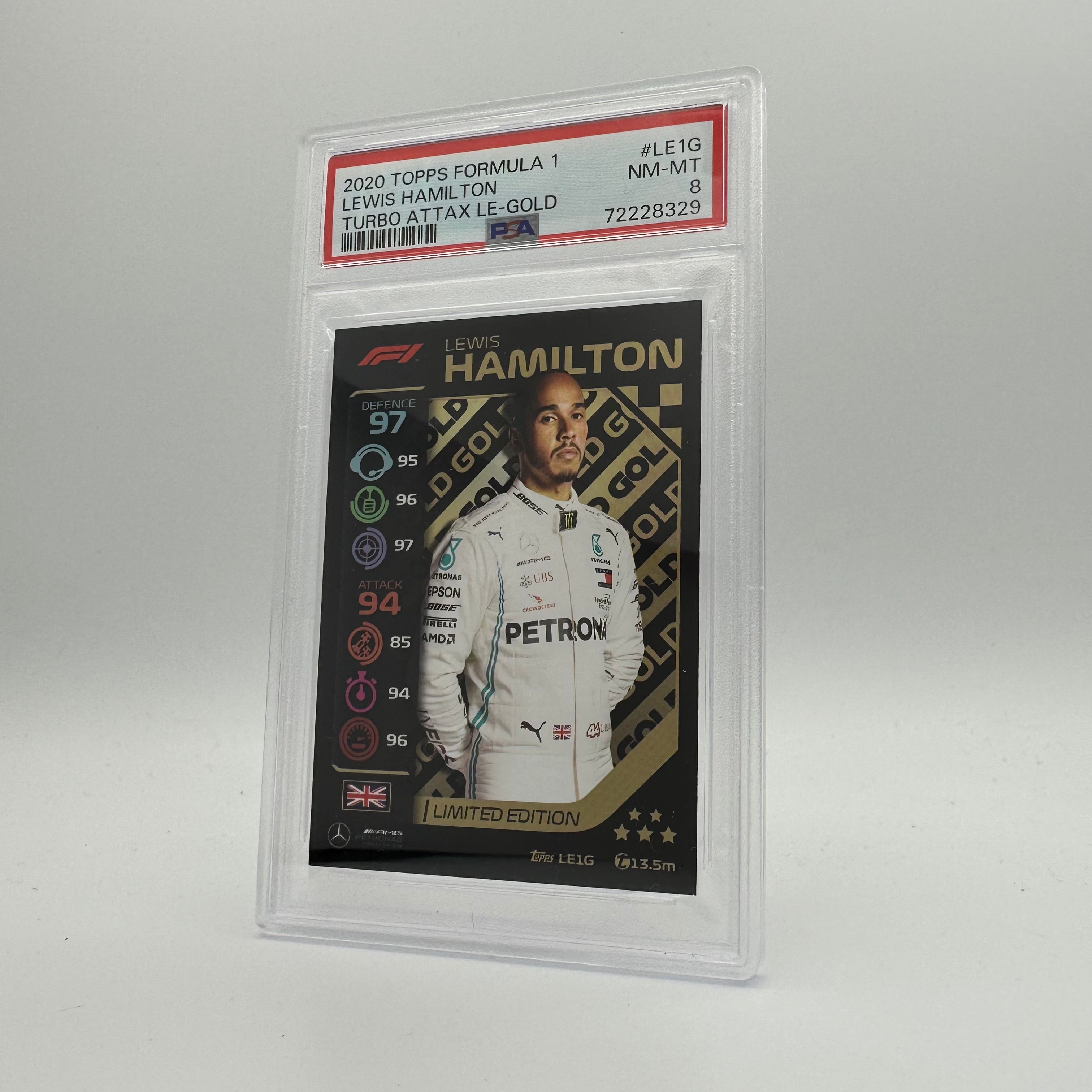 PSA 8 Graded Lewis Hamilton #LE1G Limited Edition Gold Trading Card - Perfect for Collectors, Sports Memorabilia Fans & F1 Racing Enthusiasts
