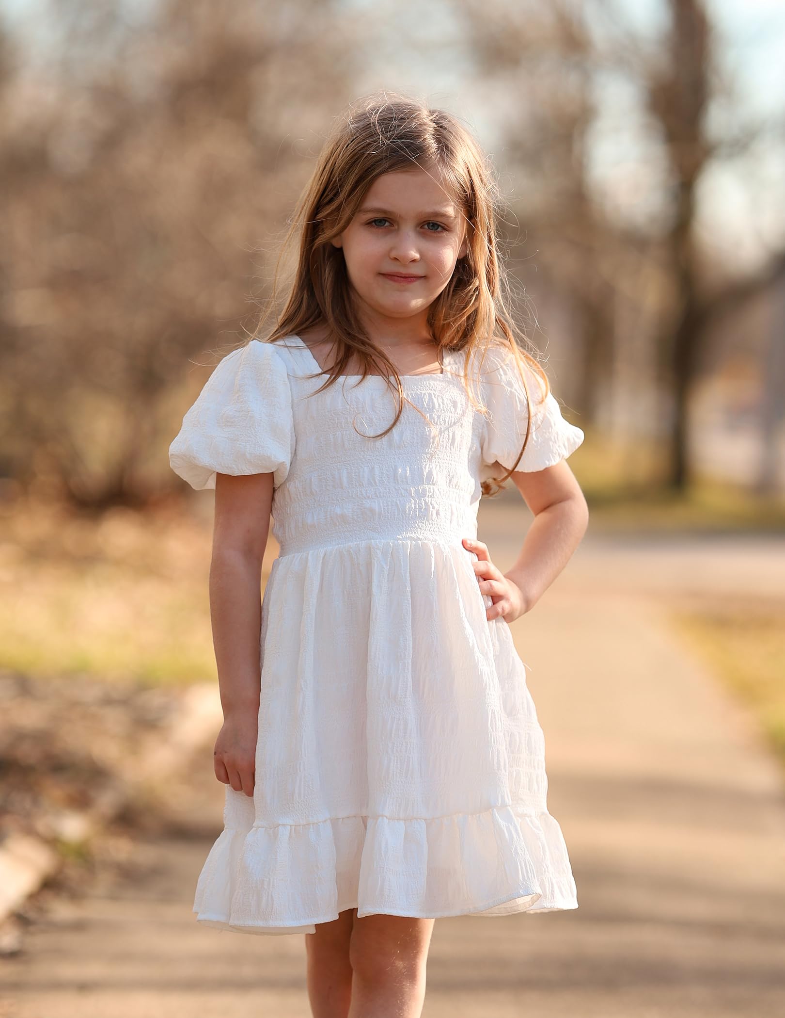 Arshiner Girls Backless Summer Dress - Short Sleeve Square Neck Ruffle Hem Elegant Party Dress for Kids | Perfect for Birthday, Wedding & Special Occasions