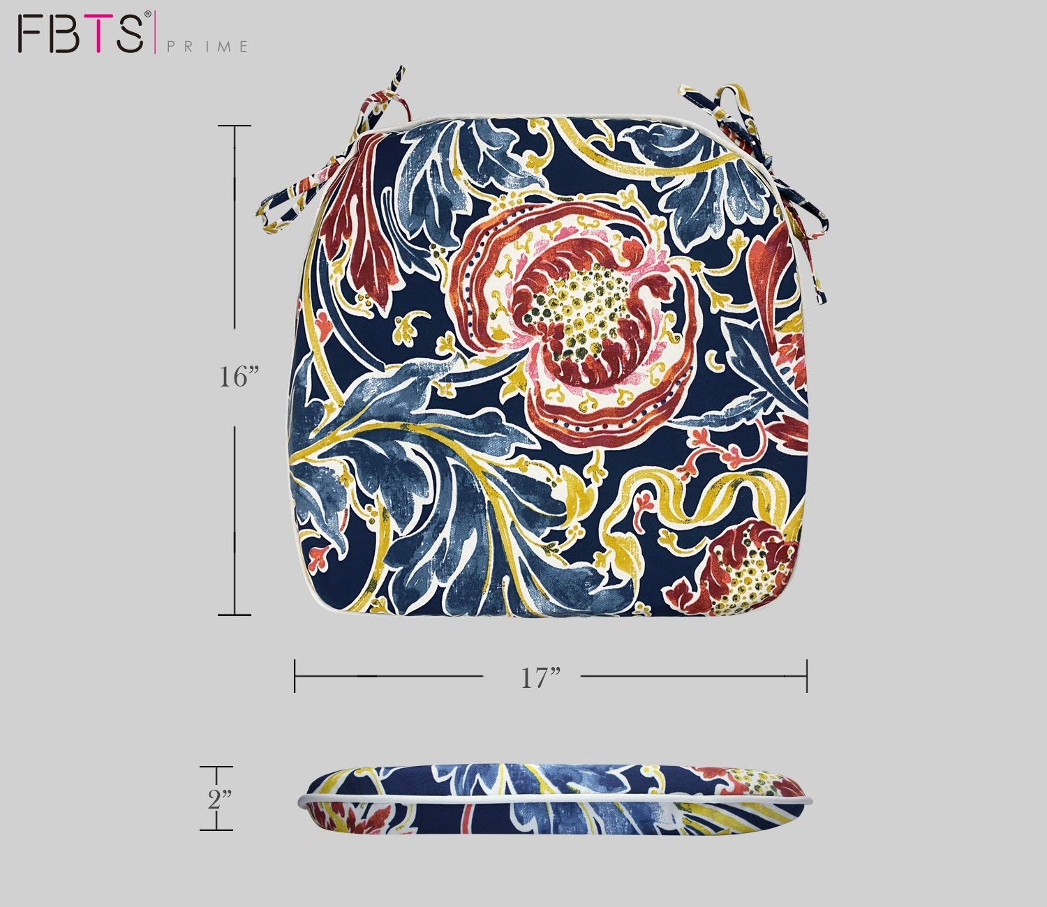 Fabritones Outdoor Seat Cushions - Navy Paisley Set of 4, 16x17 Inch Square Patio Chair Cushions with Ties | Waterproof & Durable for Garden, Deck, Poolside & Outdoor Furniture