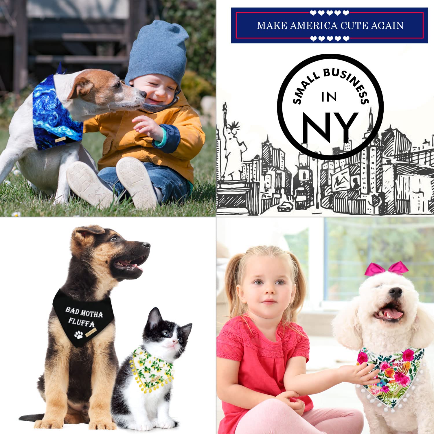 Reversible Pom Pom Dog Bandanas with Matching Hair Bow - Soft & Durable Pet Bibs & Scarves for Small to Medium Dogs - Adjustable Fit for Boys & Girls - Perfect for Holidays, Birthdays & Daily Walks
