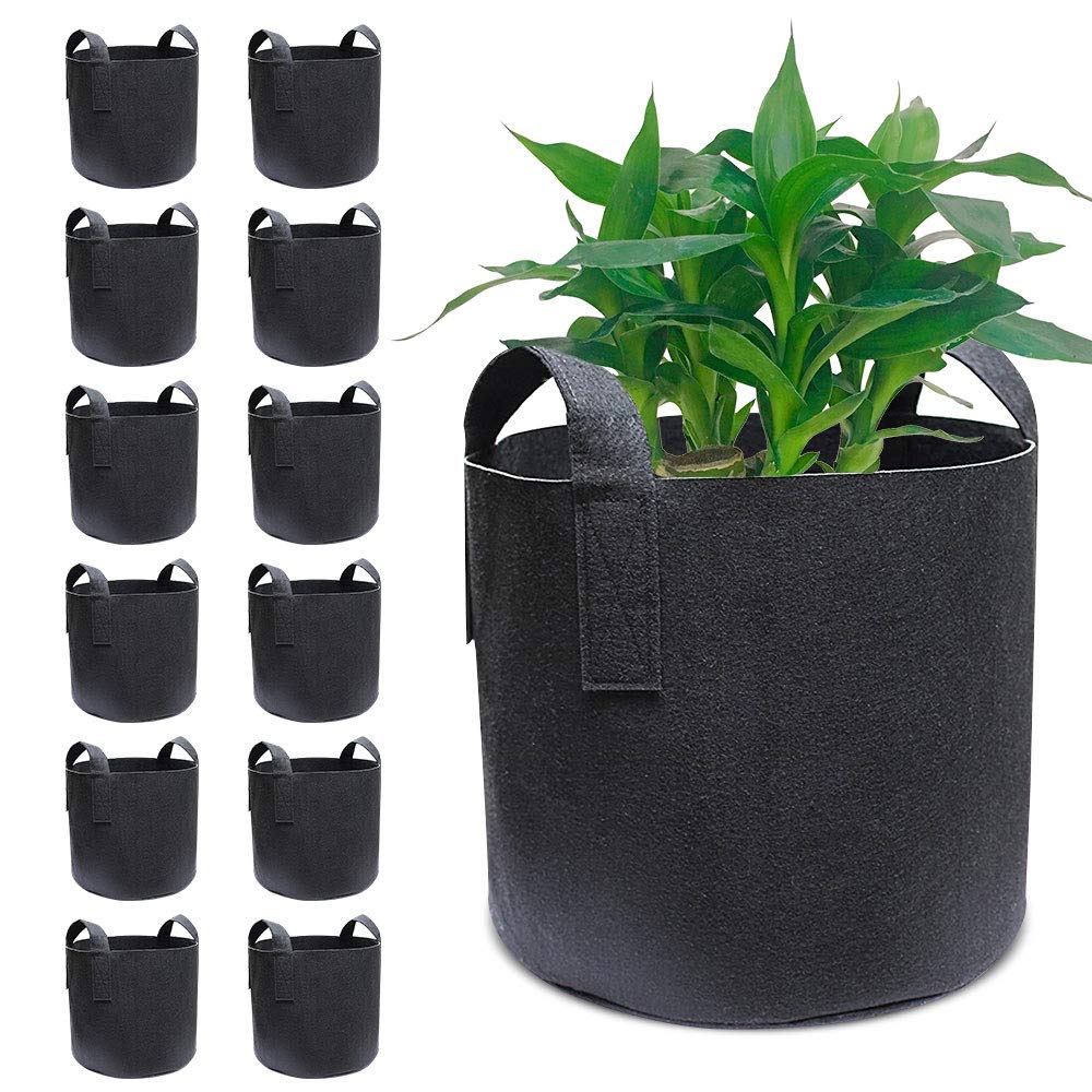 12 Pack 2 Gallon Nonwoven Fabric Grow Bags with Handles - Durable Garden Plant Pots for Vegetables, Herbs & Flowers | Indoor/Outdoor Container Gardening