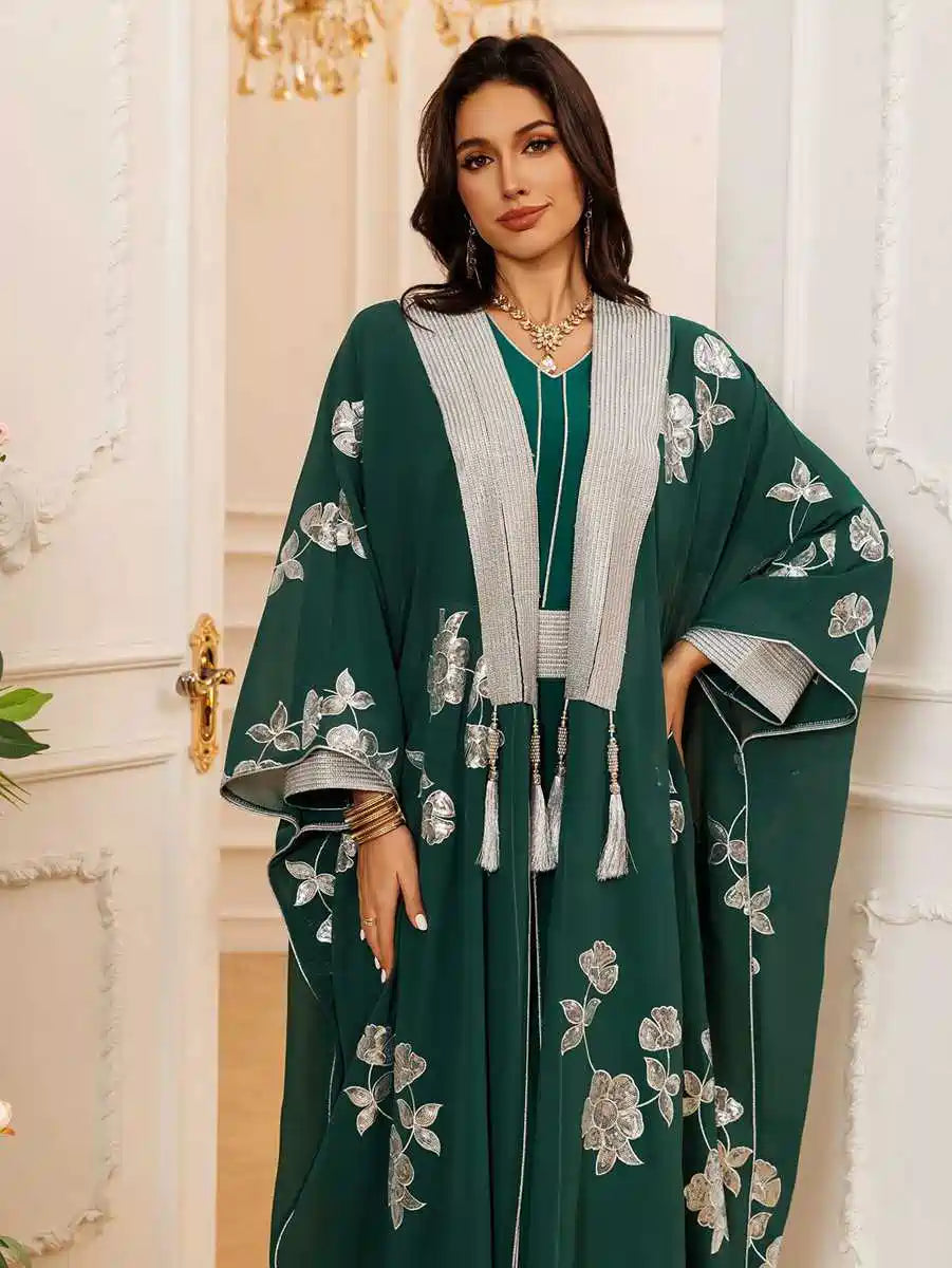 2-Piece Embroidered Caftan Dress Set for Women - Boho Chic Loose Flowy Maxi Kaftan Outfit #25462 | Perfect for Beach Cover-Up, Resort Wear, and Summer Vacations
