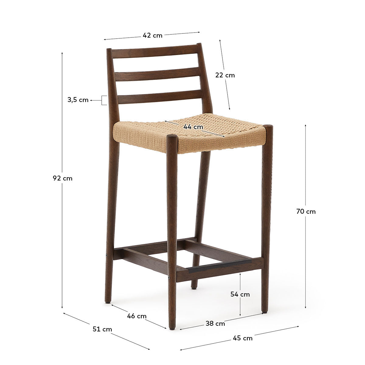 Kave Home Analy Stool - Modern Bar Stool with Metal Frame & Wooden Seat - Perfect for Kitchen Island, Breakfast Bar & Home Decor