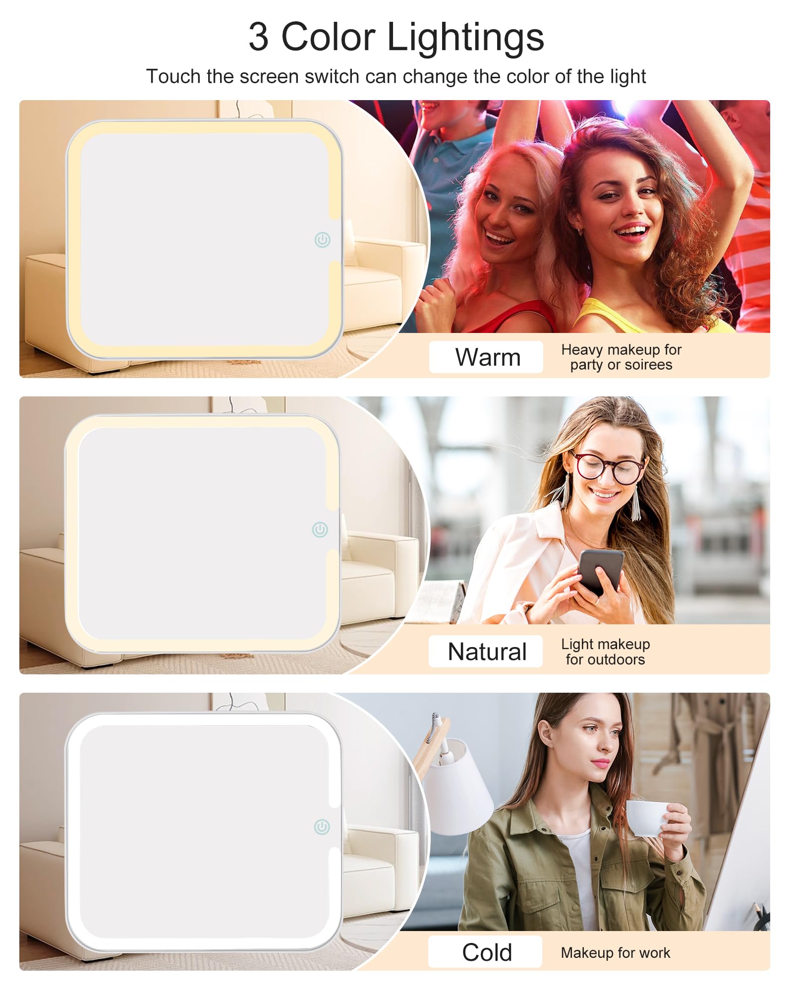 Relavel LED Makeup Bag with Lighted Mirror - Rechargeable Travel Cosmetic Organizer Case with 3-Color Lighting, Brush Storage & Protective Frame (Beige) | Perfect for Travel, Home Vanity & Gift Giving