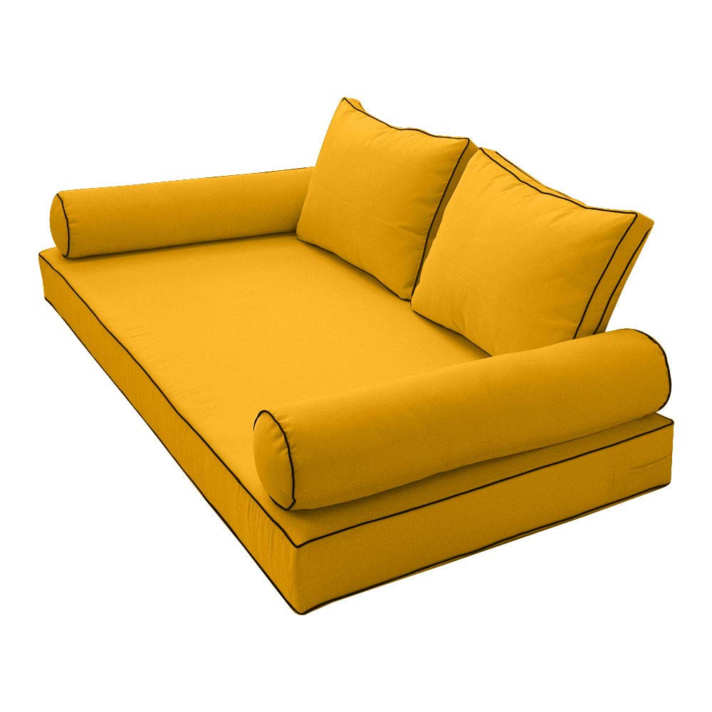 Prolinemax Style1 Full Size 5-Piece Outdoor Daybed Cushion Set with Contrast Piping - Includes Mattress, Bolster & Pillows - Perfect for Patio, Poolside & Garden Lounging