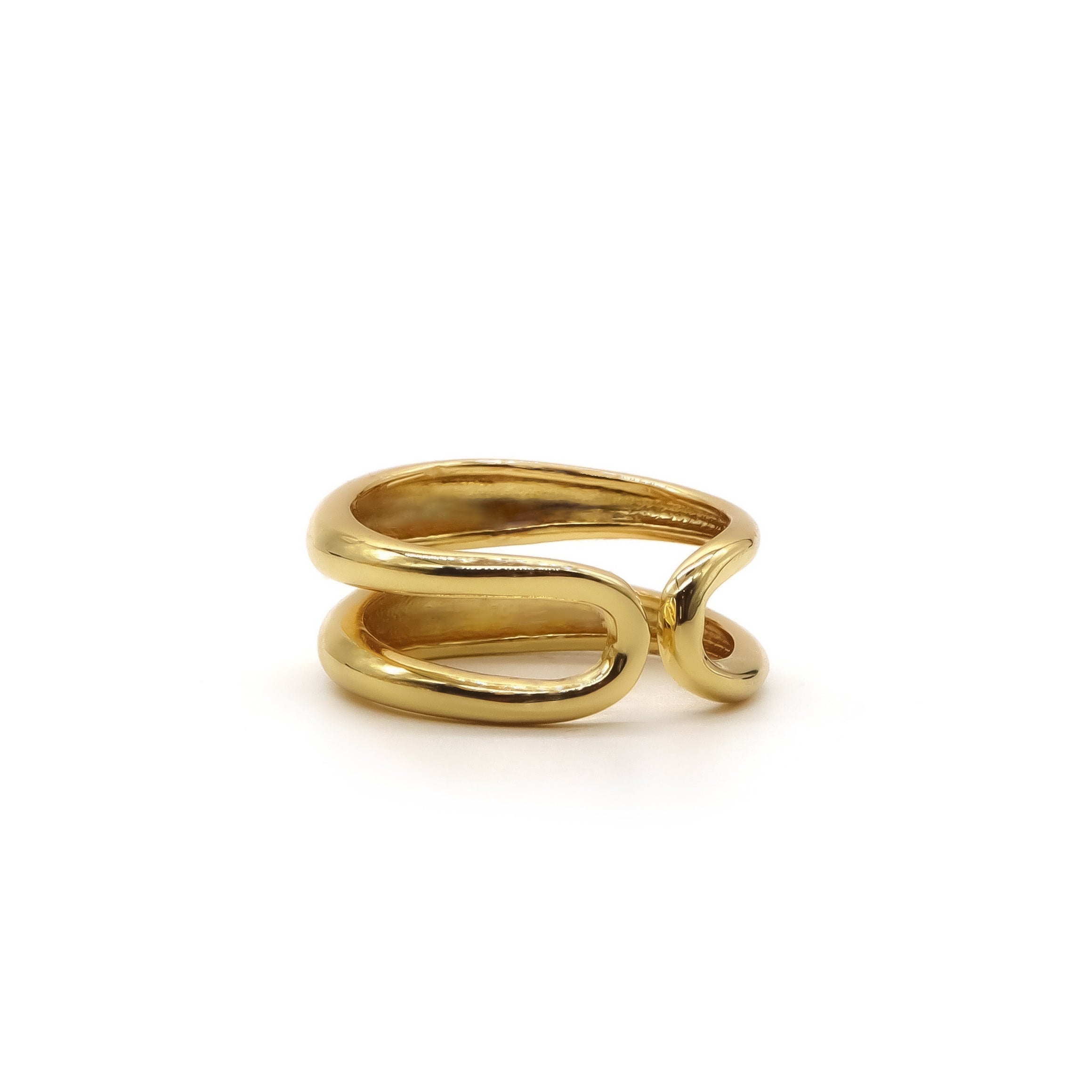 ROMALI 18K Gold Plated Double Band Adjustable Ring for Women - Elegant Stackable Jewelry for Everyday Wear, Gift Giving & Special Occasions