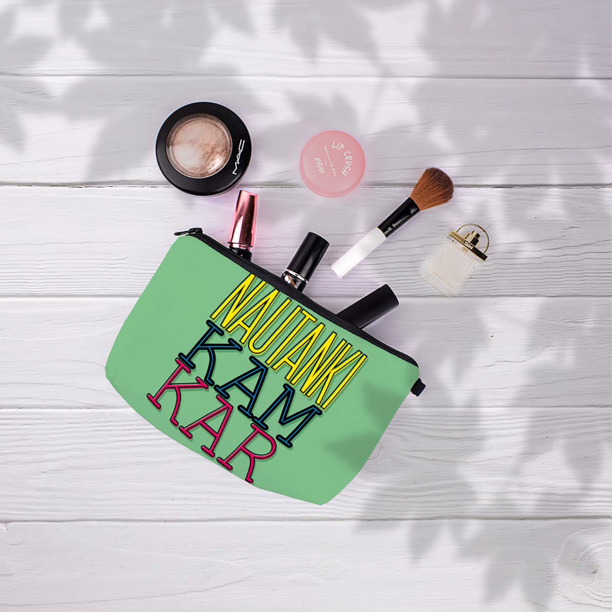 Crazyify Nautanki Kam Kar Cosmetic Bag for Women | Waterproof Canvas Makeup Pouch | Travel Toiletry Organizer with Zipper | Portable Storage Bag for Cosmetics & Accessories | Perfect for Travel, Gym, and Daily Use