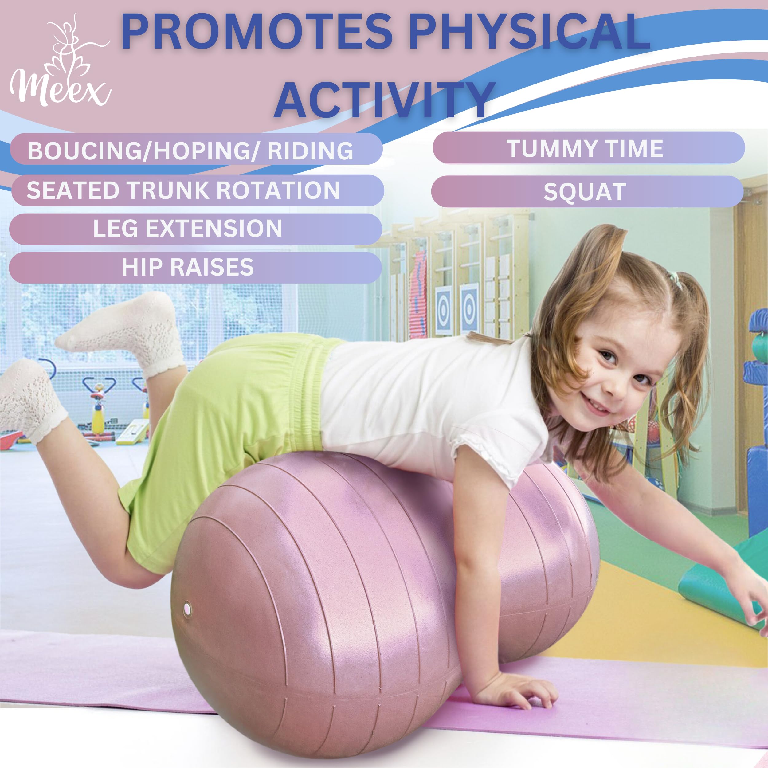 Meex Sensory Peanut Ball for Kids - Therapy & Exercise Yoga Ball to Improve Balance, Motor Skills & Calming Development - Flexible Seating for Autistic Children - Perfect for Classroom, Home & Physical Therapy Sessions