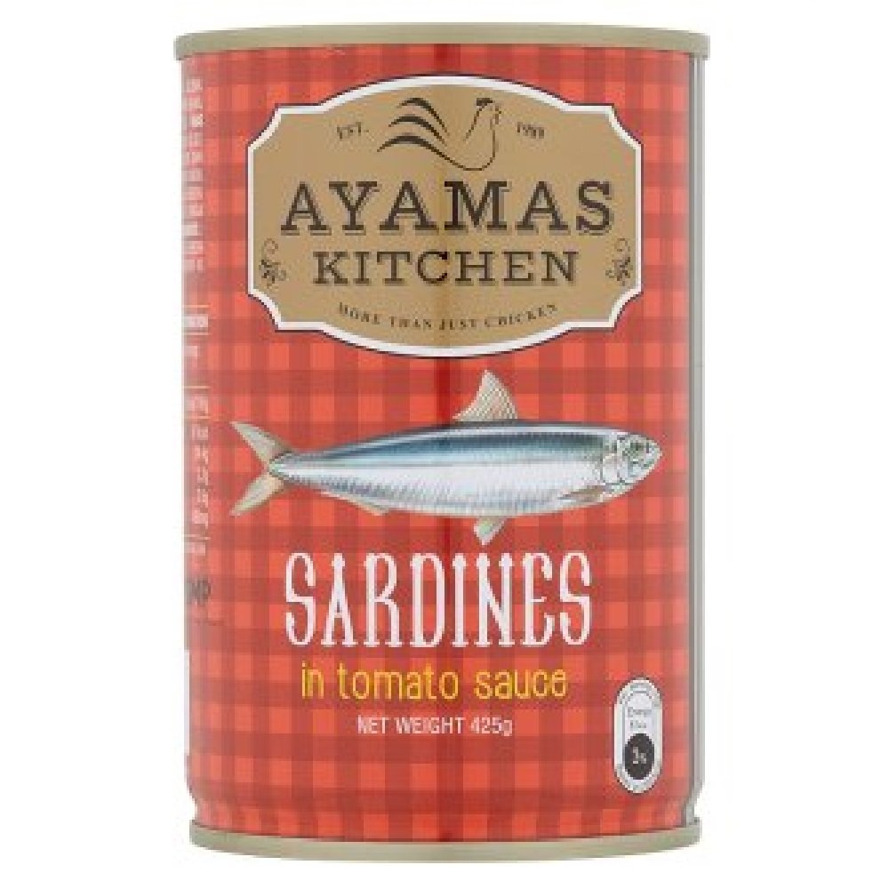 Ayamas Kitchen Sardines in Tomato Sauce 425g (9 Count) - Premium Canned Fish for Salads, Pasta & Quick Meals - High Protein, Convenient & Delicious