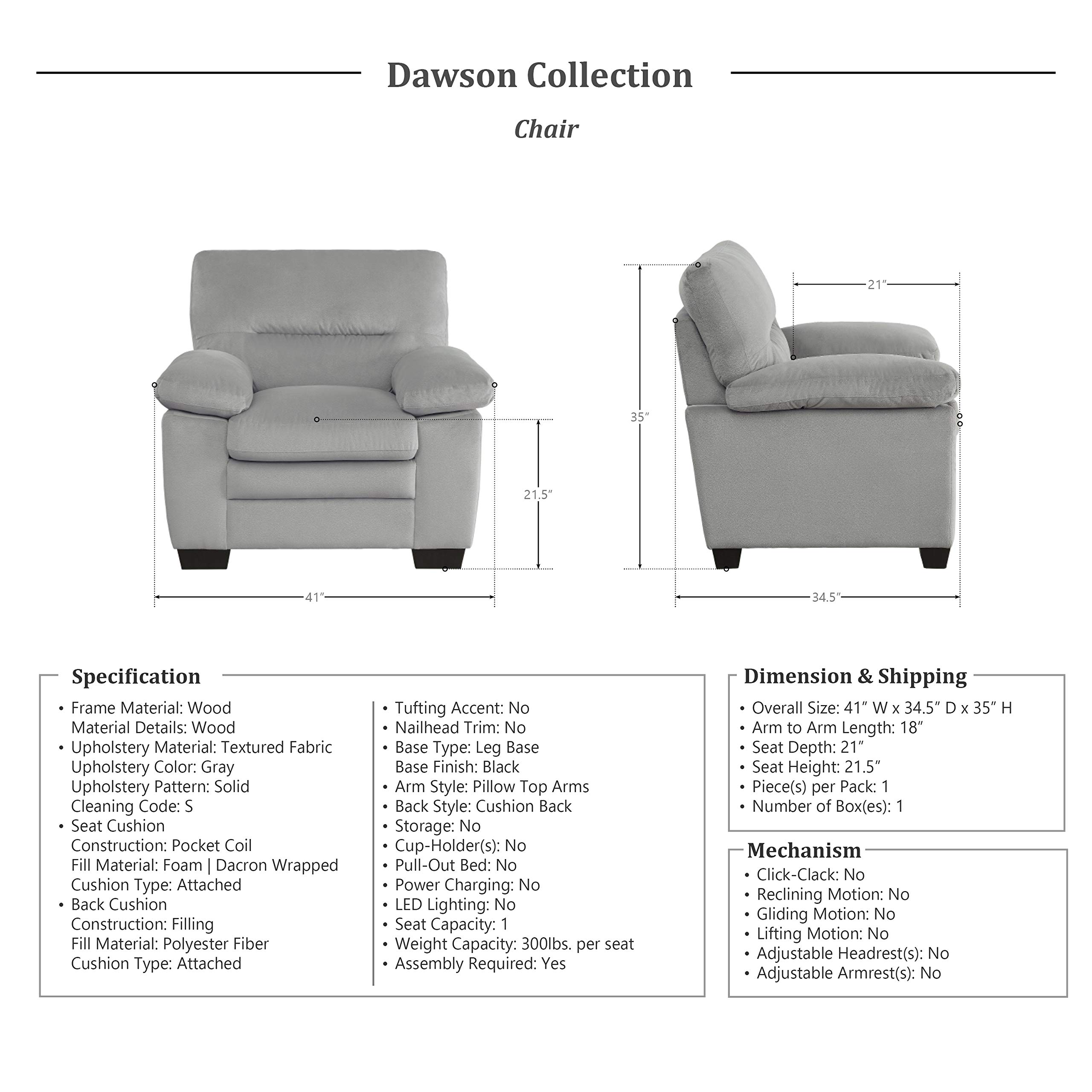 Lexicon Single Sofa Chair - Modern Upholstered Accent Armchair for Living Room, Bedroom, Office & Waiting Room - Comfortable Lounge Chair in Gray - Perfect for Reading Nooks, Home Theaters & Reception Areas