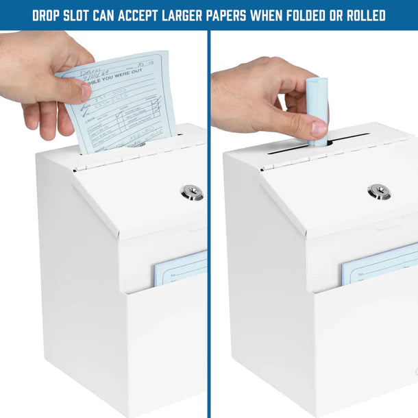 Barska CB14102 Secure Suggestion & Ballot Box with Key Lock & Deposit Slot - White | Ideal for Voting, Surveys, Feedback Collection & Office Use