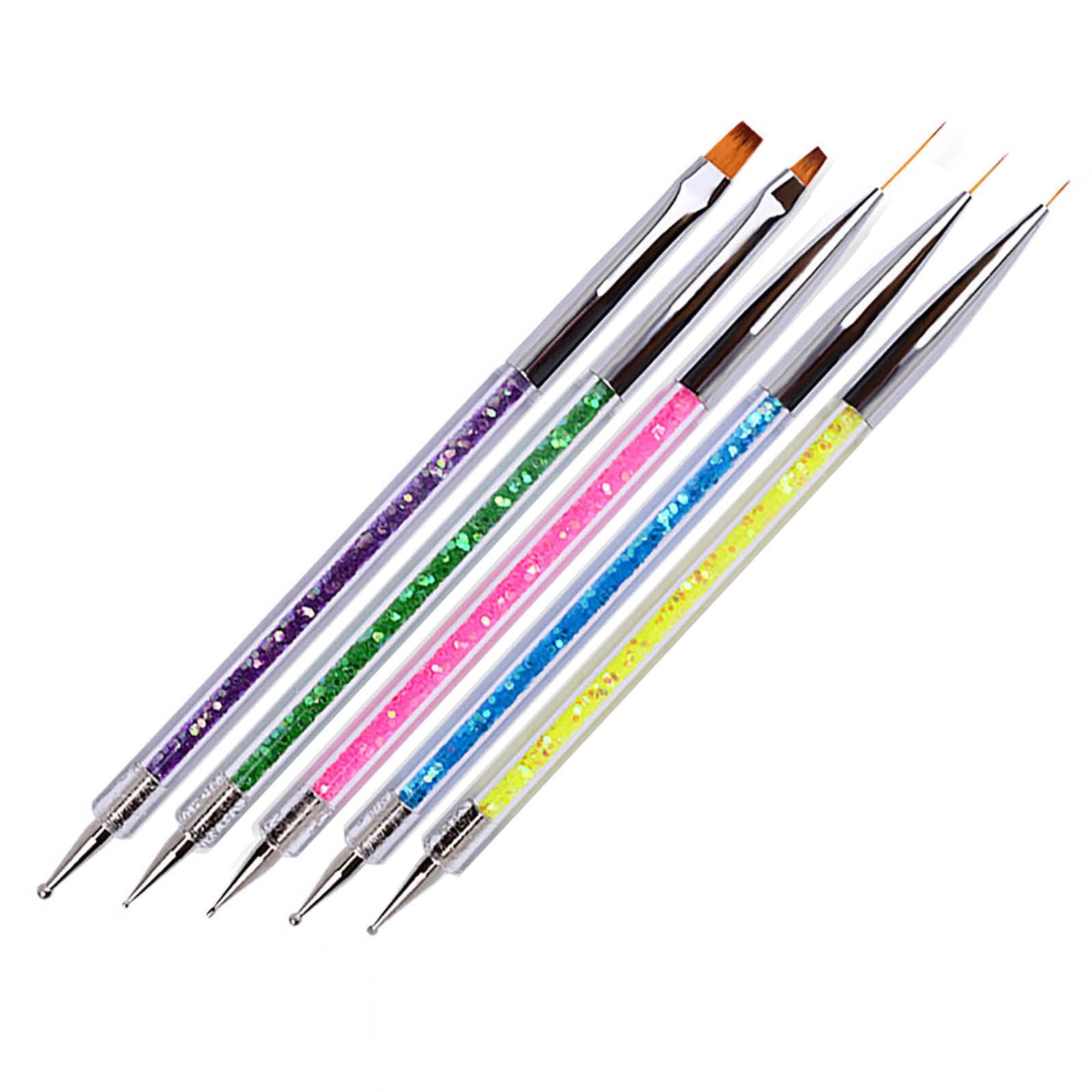 5-Piece Nail Art Kit with Nail Liner Brush & Dotting Pens - Double-Ended Professional Nail Design Tools for Acrylic, Gel & DIY Nail Art at Home or Salon | Perfect for Beginners & Professionals