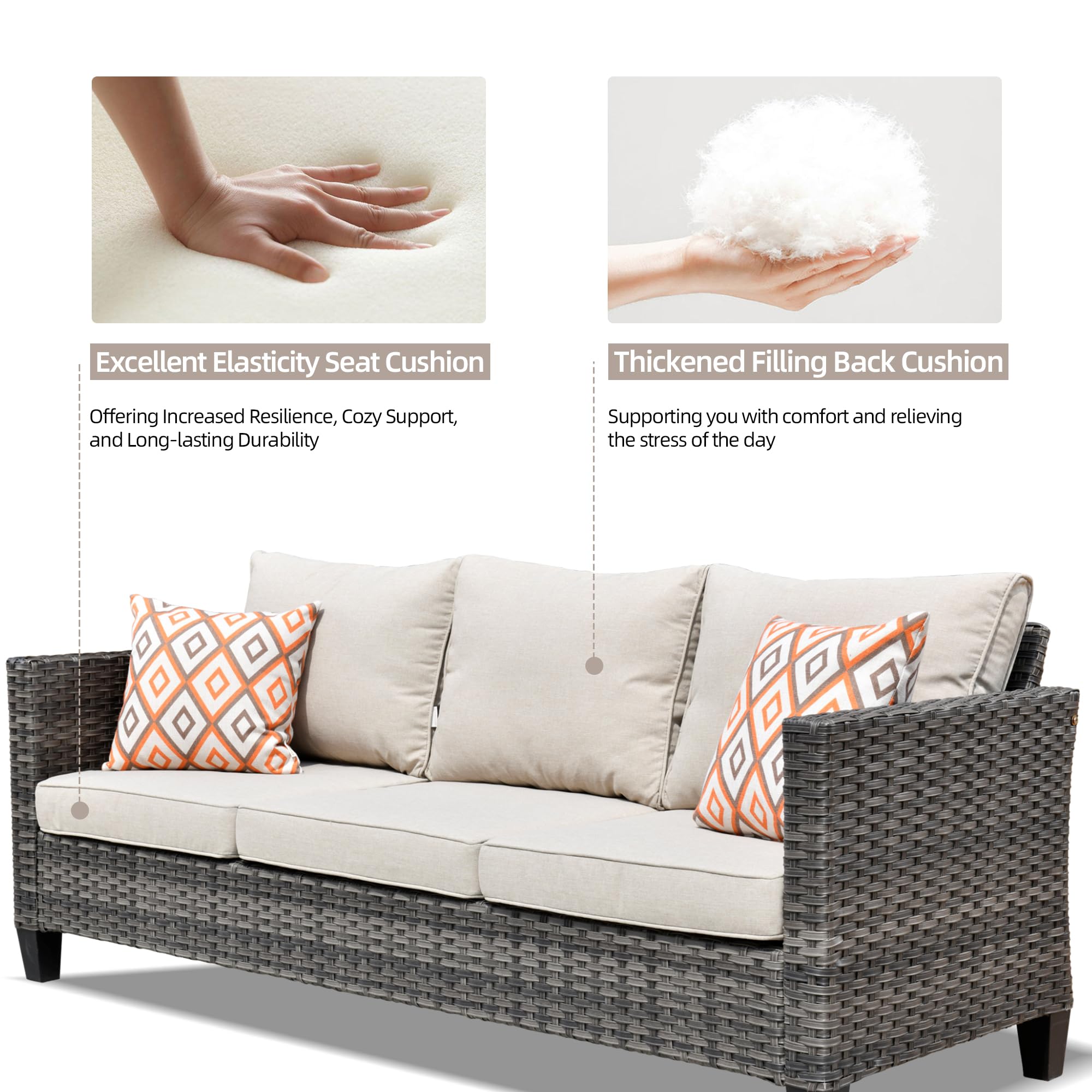 HOOOWOOO 5-Piece Outdoor Patio Furniture Set - Weather-Resistant Wicker Sofa Seating with Tilt Back for 5 People - Grey & Beige - Perfect for Backyard, Garden, and Poolside Relaxation