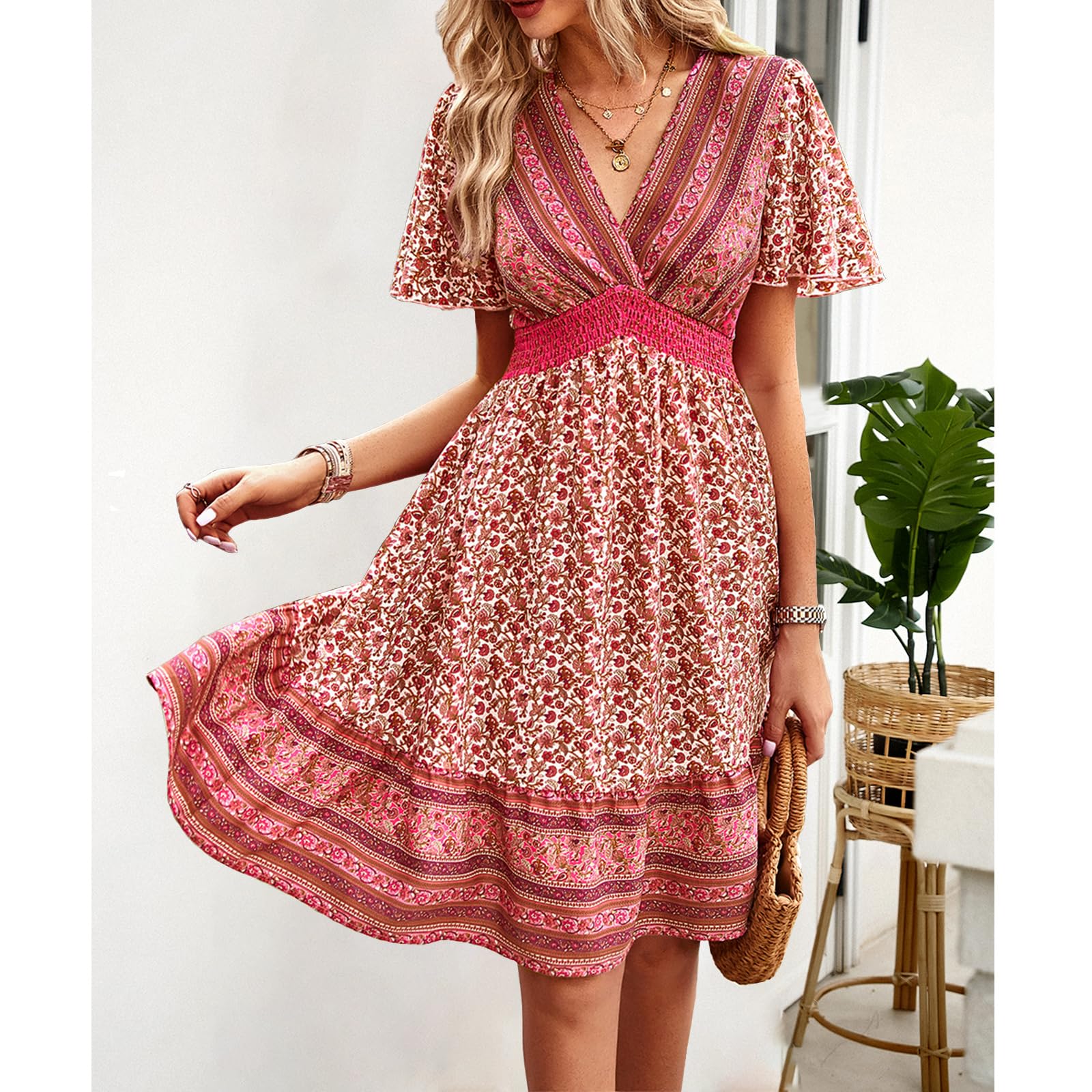 AILLOSA Women's Floral Print Long Sleeve A-Line Midi Dress - Casual Crewneck Flowy Dress for Spring Summer, Perfect for Office, Date Night & Weekend Outings