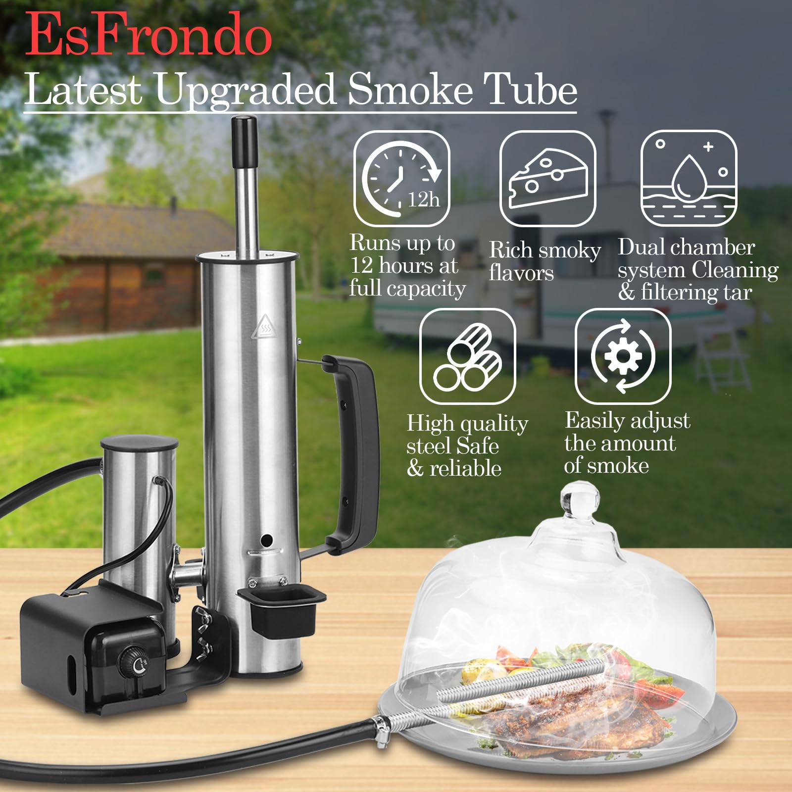 Upgraded Smoke Tube for Cold Smoking - Stainless Steel Smoke Generator with Wood Chips, Compatible with Gas Grill & Blackstone Griddle - Perfect for Camping, Backyard BBQ & Cold Smoking Cheese, Meat, Fish & More