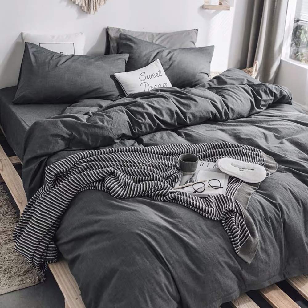 HYPREST 100% Cotton King Size Duvet Cover Set - Ultra Soft Breathable Grey Comforter Cover | Easy Care Bedding Set for Master Bedroom & Guest Room (Comforter Not Included) | Perfect for Home, Hotel & Airbnb Decor