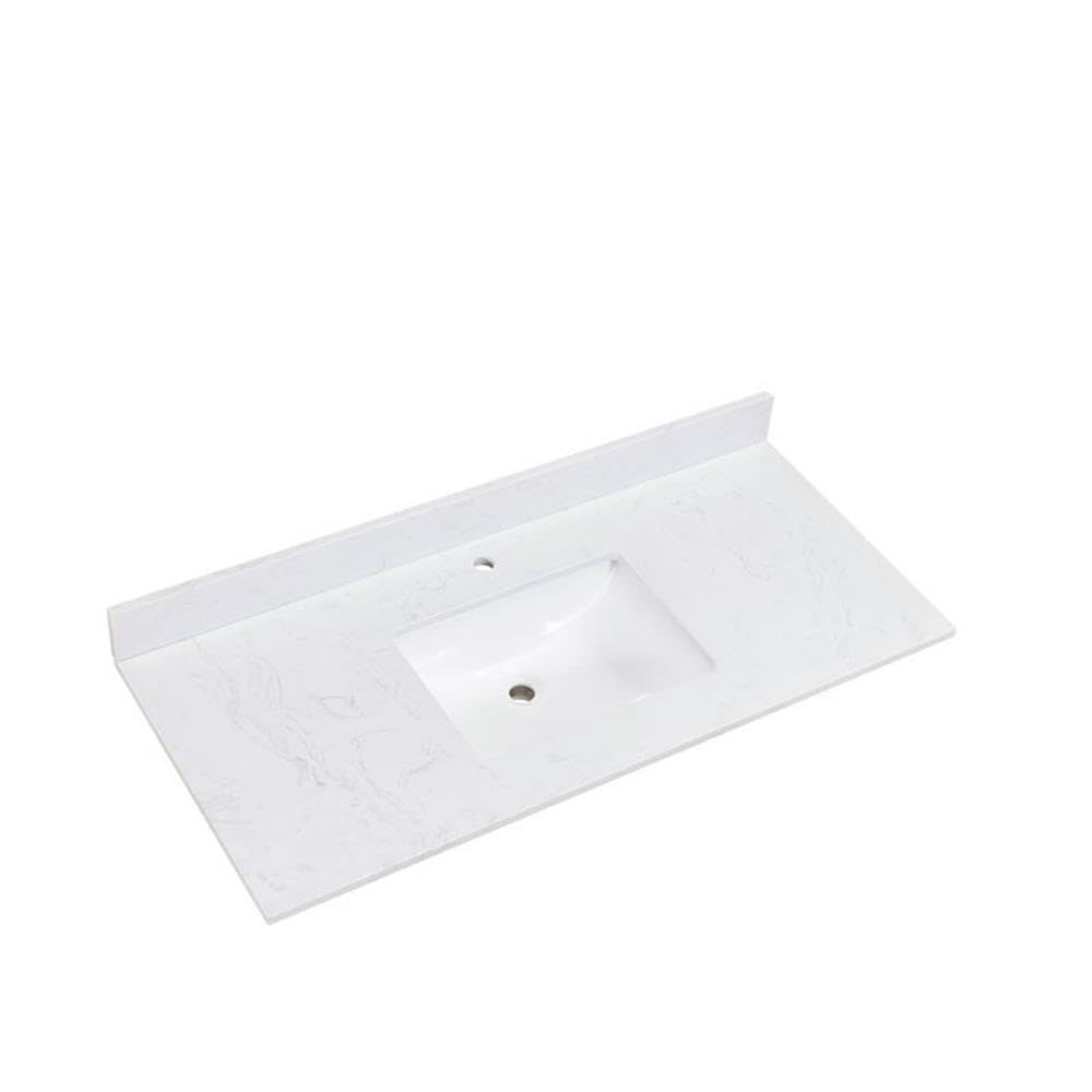 49 Inch White Composite Stone Single Basin Vanity Top with Integrated Sink - Perfect for Bathroom Remodeling & Modern Home Decor
