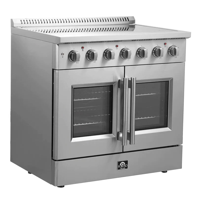 FORNO Galiano 36 Inch Stainless Steel French Door Electric Range with Convection Oven - FFSEL6917 36 | Perfect for Modern Kitchens, Baking & Family Cooking