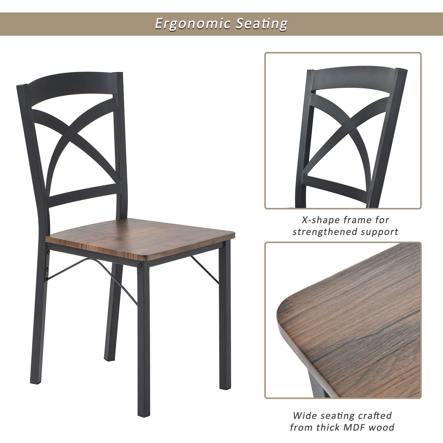 Goujxcy 5-Piece Industrial Dining Table Set - Solid Wood Table with Metal Frame & 4 Matching Chairs - Rustic Kitchen Dining Set for 4 People - Perfect for Small Spaces, Apartments & Farmhouse Style Homes